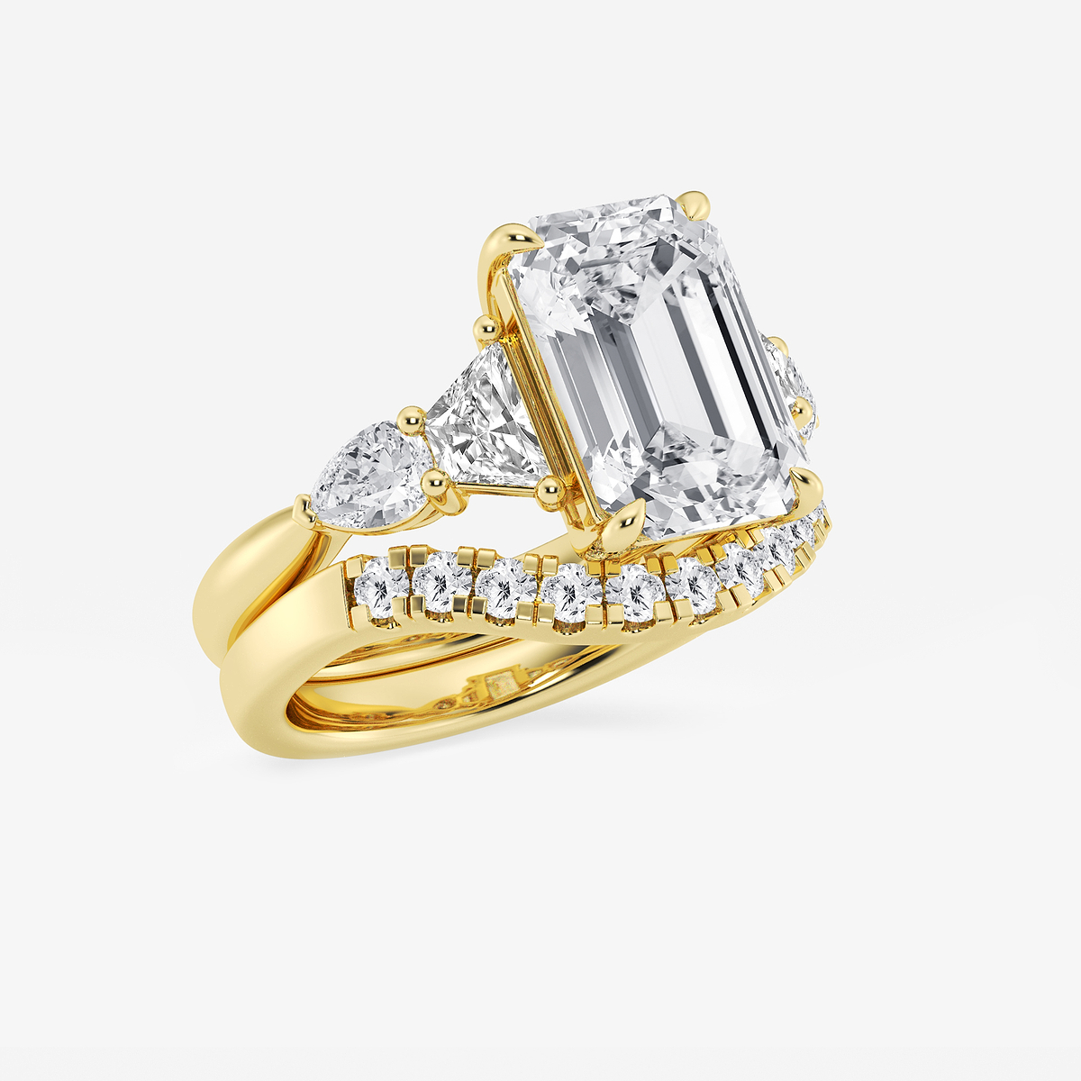 Additional Image 1 for  6 1/4 ctw Emerald Lab Grown Diamond Trapezoid and Pear Side Stone Bridal Set