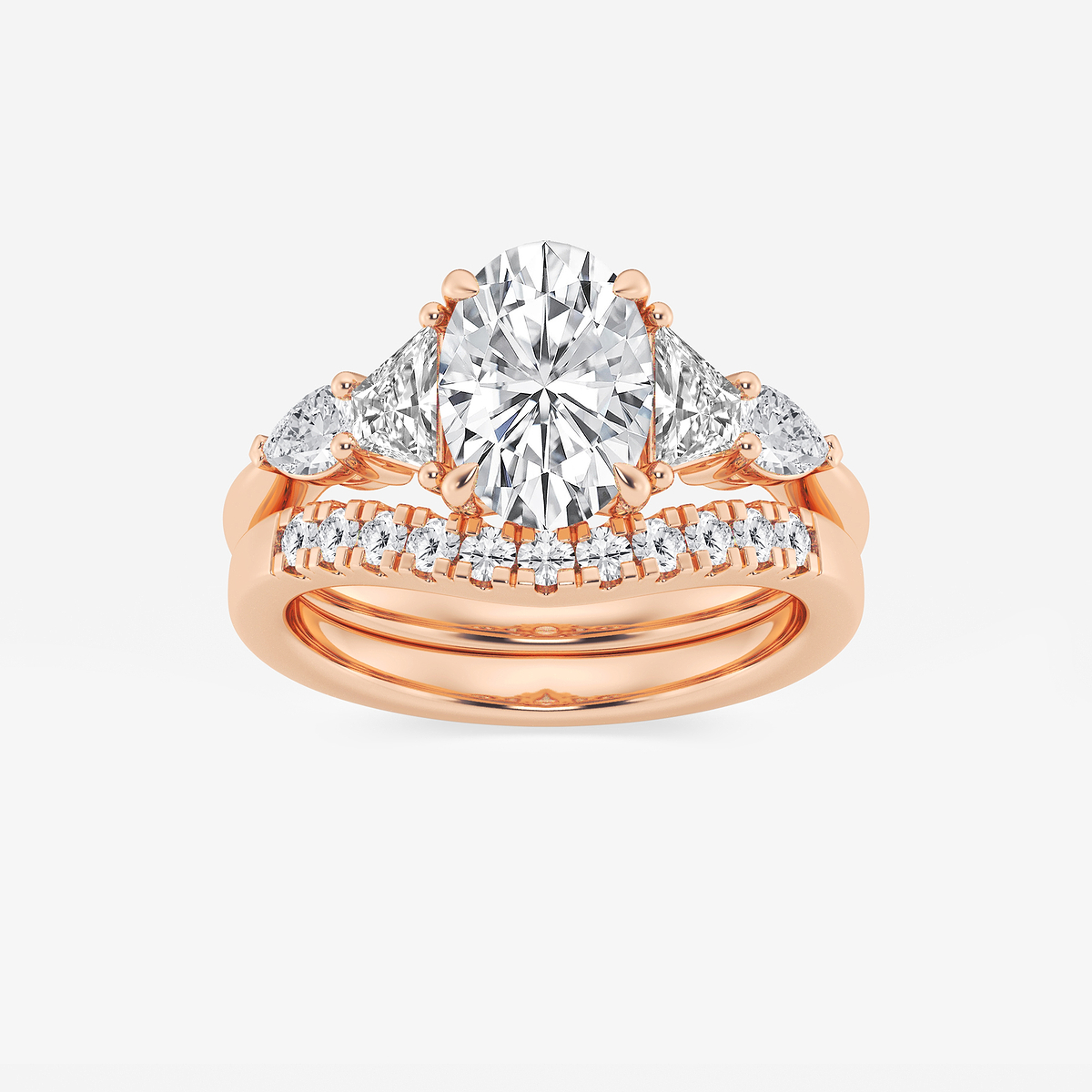 3 ctw Oval Lab Grown Diamond Trapezoid and Pear Side Stone Bridal Set