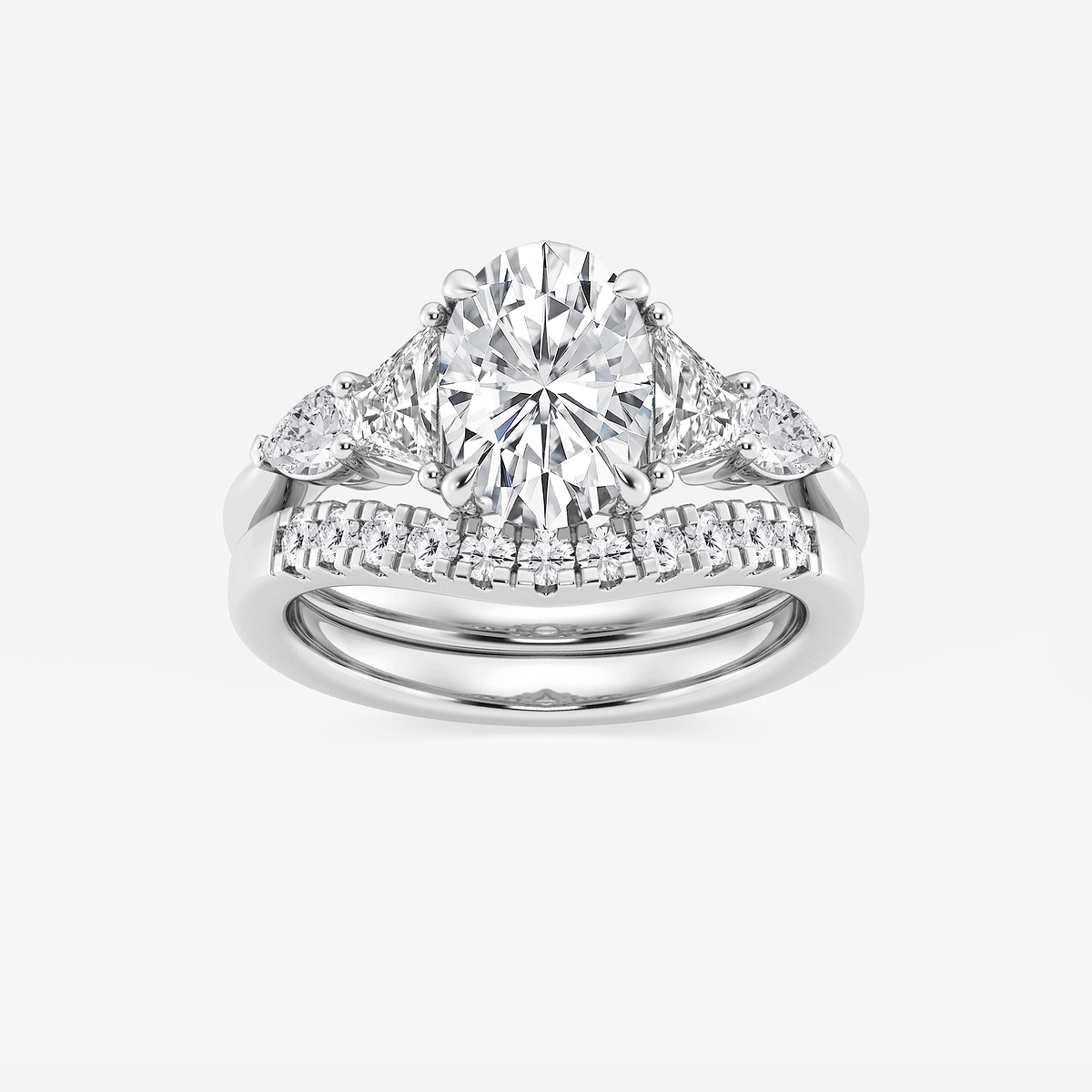 3 ctw Oval Lab Grown Diamond Trapezoid and Pear Side Stone Bridal Set