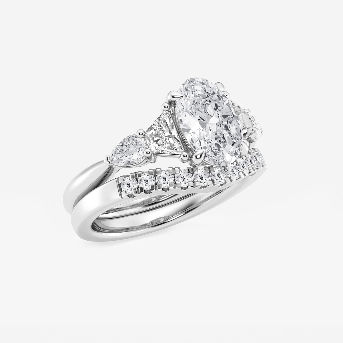 Additional Image 1 for  3 ctw Oval Lab Grown Diamond Trapezoid and Pear Side Stone Bridal Set
