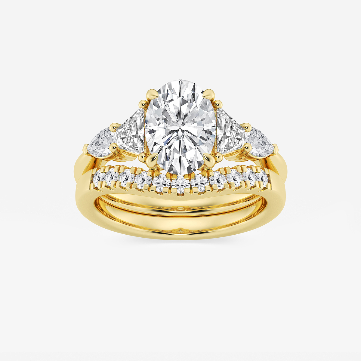 3 ctw Oval Lab Grown Diamond Trapezoid and Pear Side Stone Bridal Set