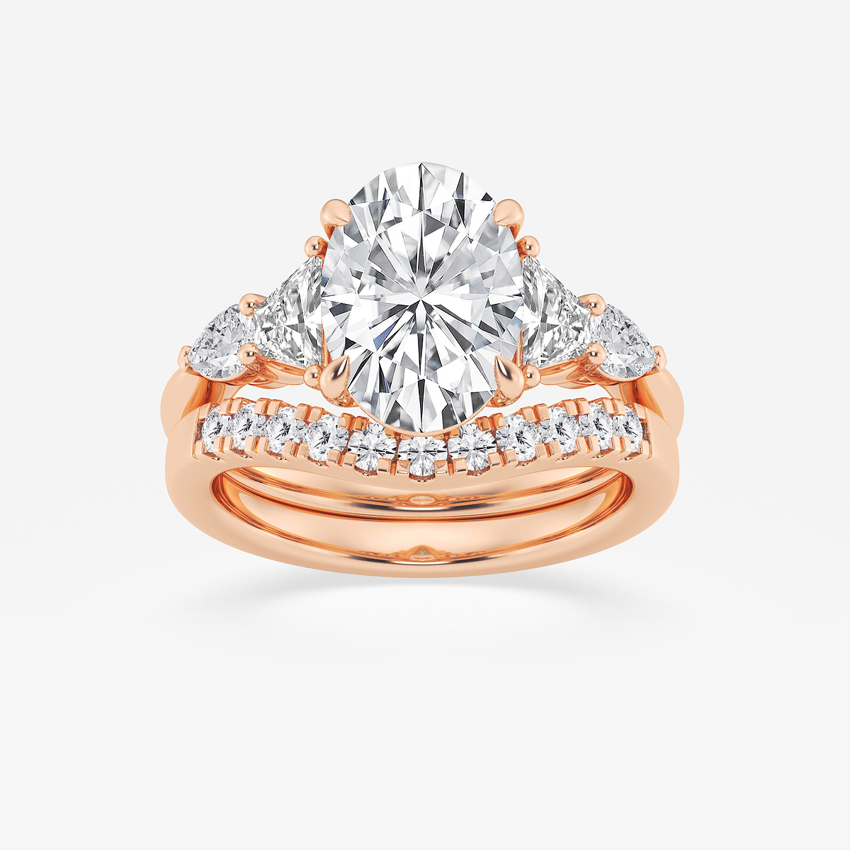 4 ctw Oval Lab Grown Diamond Trapezoid and Pear Side Stone Bridal Set