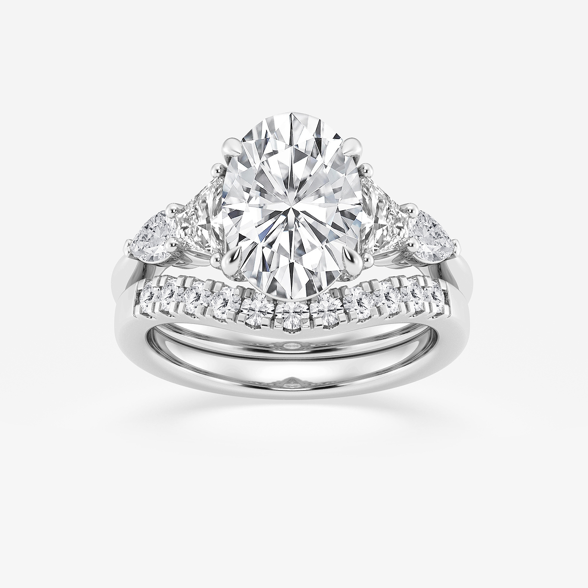 4 ctw Oval Lab Grown Diamond Trapezoid and Pear Side Stone Bridal Set