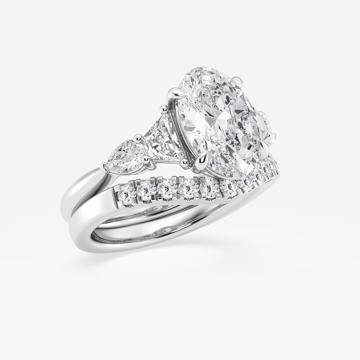 Additional Image 1 for  4 ctw Oval Lab Grown Diamond Trapezoid and Pear Side Stone Bridal Set