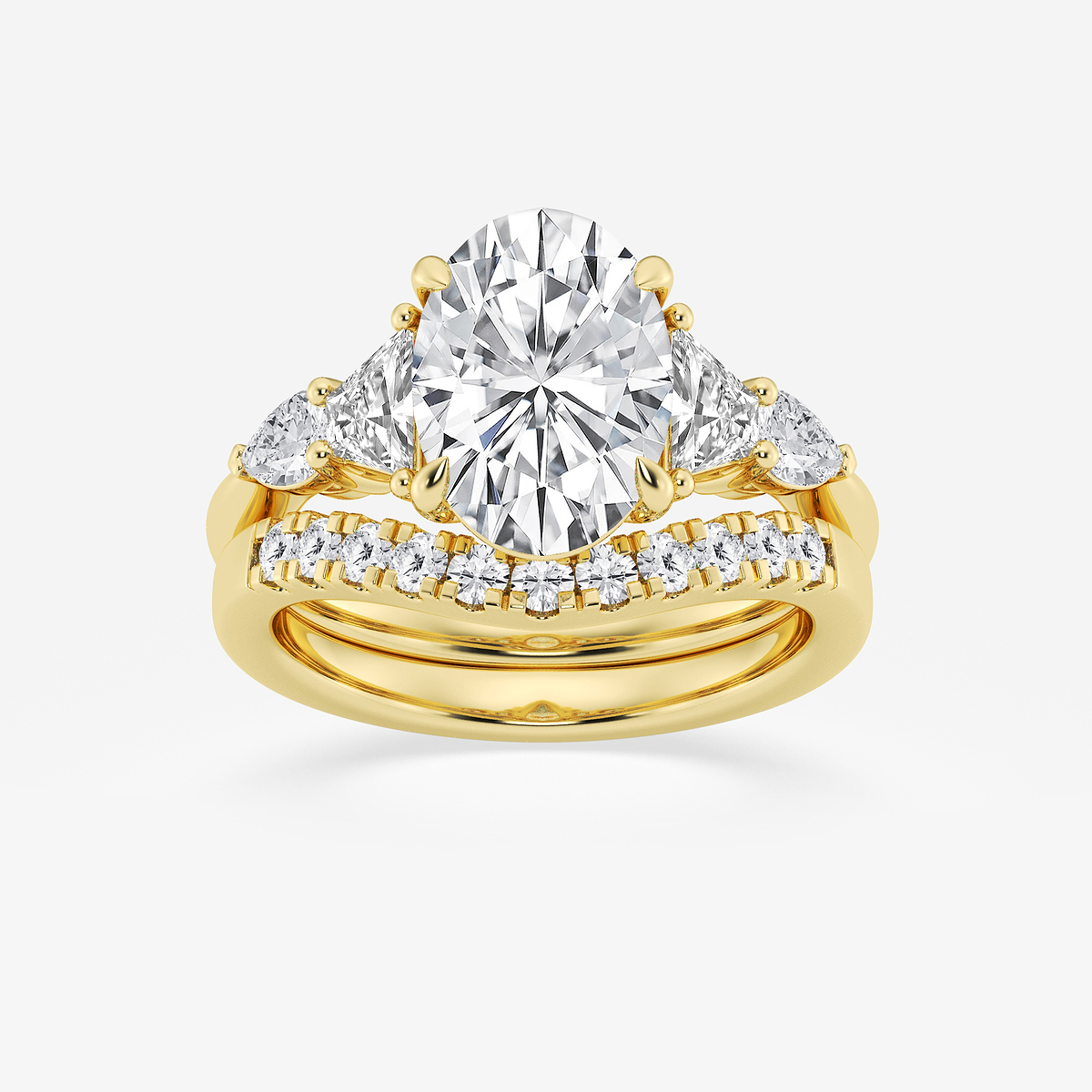 4 ctw Oval Lab Grown Diamond Trapezoid and Pear Side Stone Bridal Set
