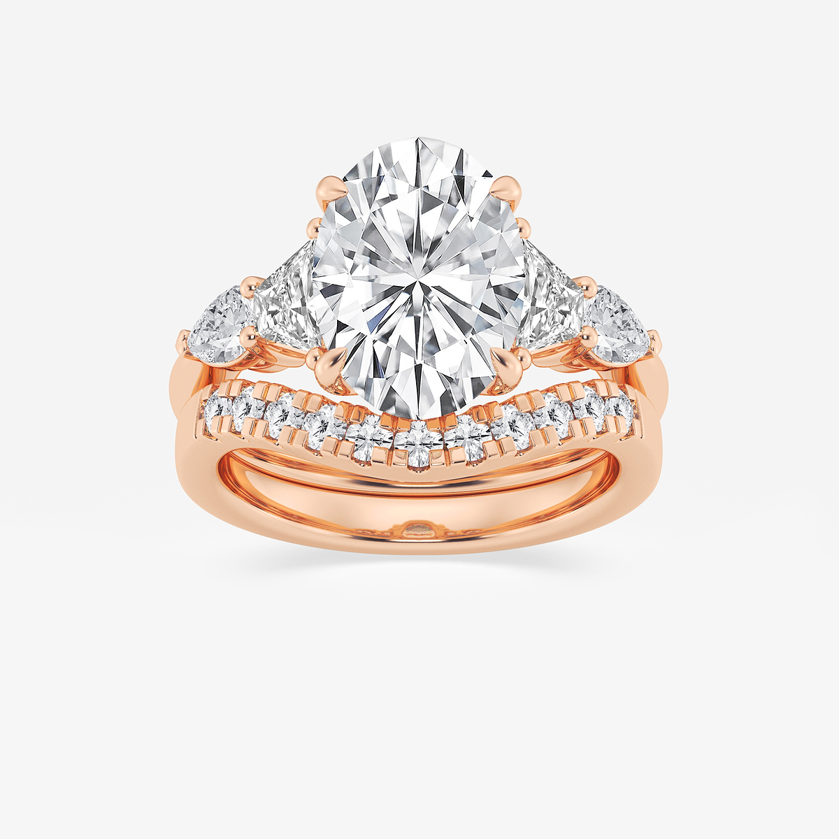 5 1/4 ctw Oval Lab Grown Diamond Trapezoid and Pear Side Stone Bridal Set