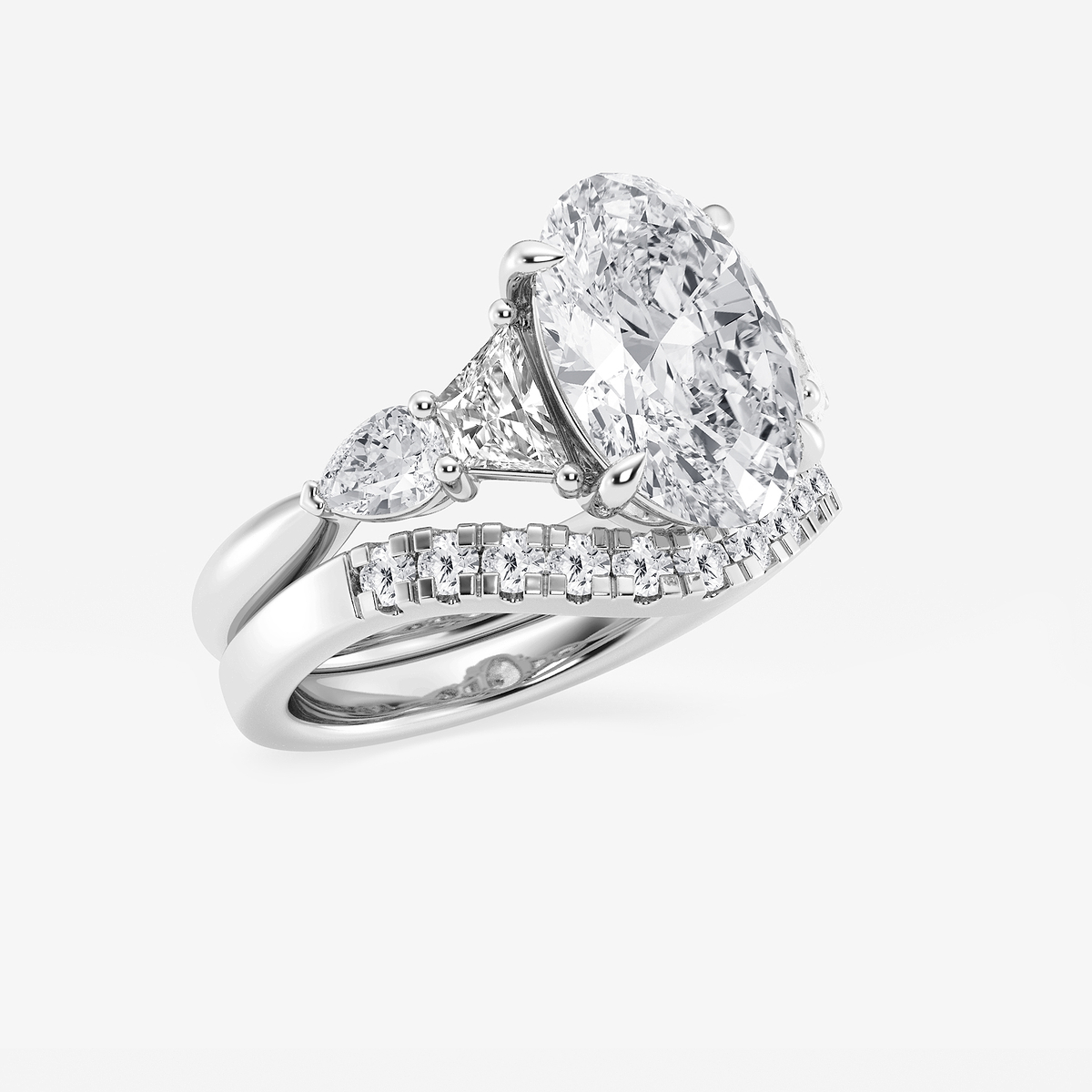 Additional Image 1 for  5 1/4 ctw Oval Lab Grown Diamond Trapezoid and Pear Side Stone Bridal Set