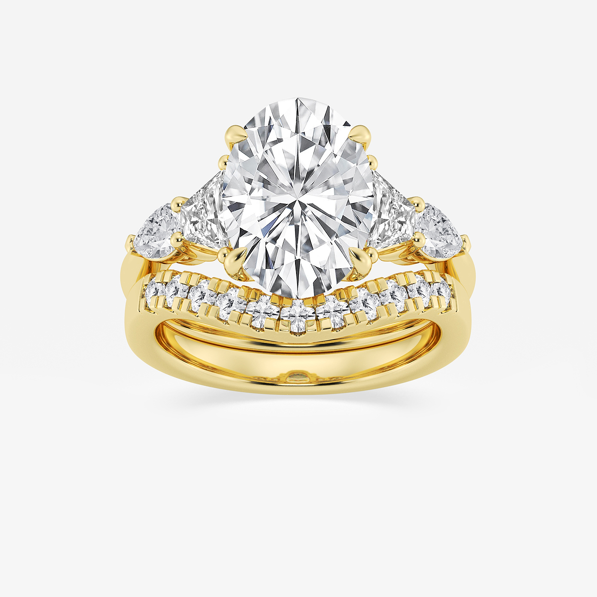 5 1/4 ctw Oval Lab Grown Diamond Trapezoid and Pear Side Stone Bridal Set