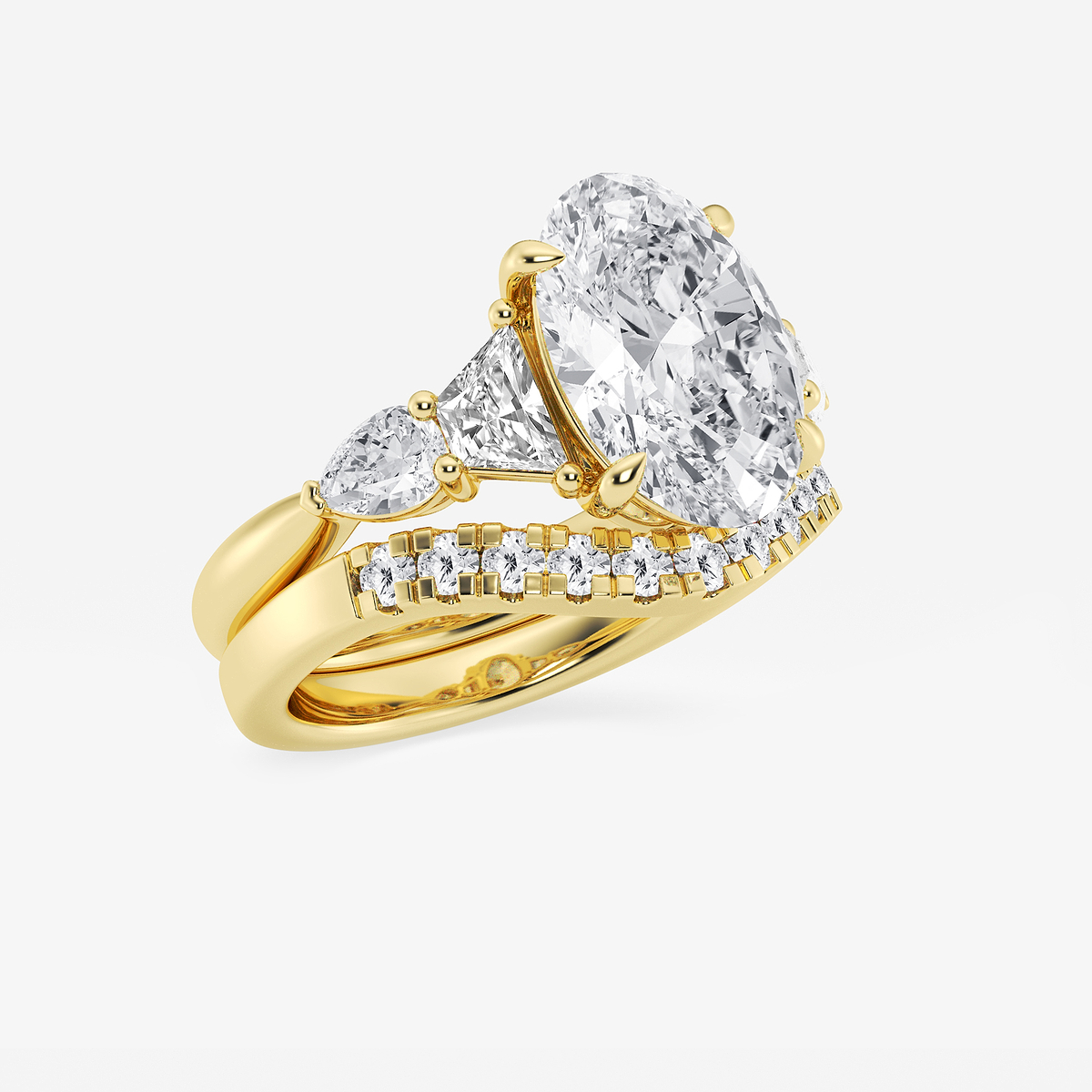 Additional Image 1 for  5 1/4 ctw Oval Lab Grown Diamond Trapezoid and Pear Side Stone Bridal Set
