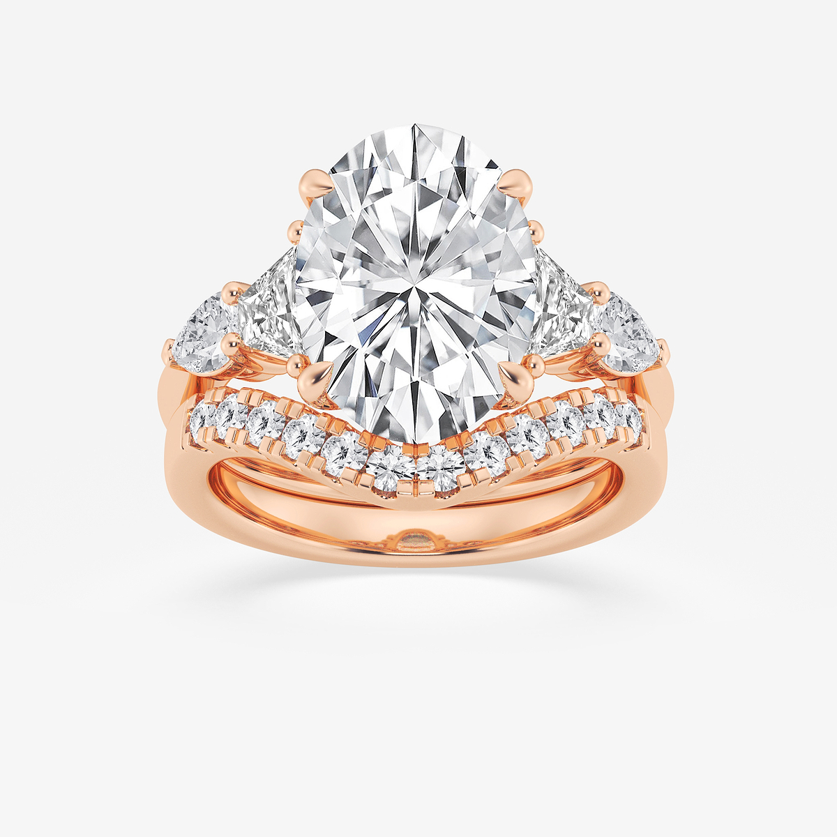 6 1/4 ctw Oval Lab Grown Diamond Trapezoid and Pear Side Stone Bridal Set