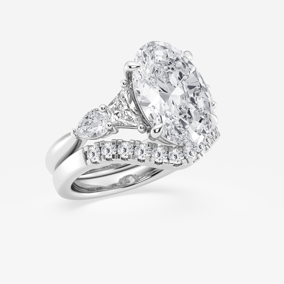 Additional Image 1 for  6 1/4 ctw Oval Lab Grown Diamond Trapezoid and Pear Side Stone Bridal Set