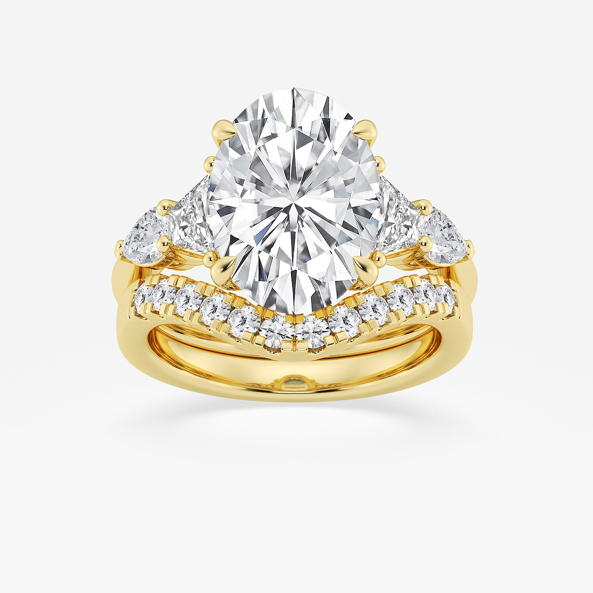 6 1/4 ctw Oval Lab Grown Diamond Trapezoid and Pear Side Stone Bridal Set
