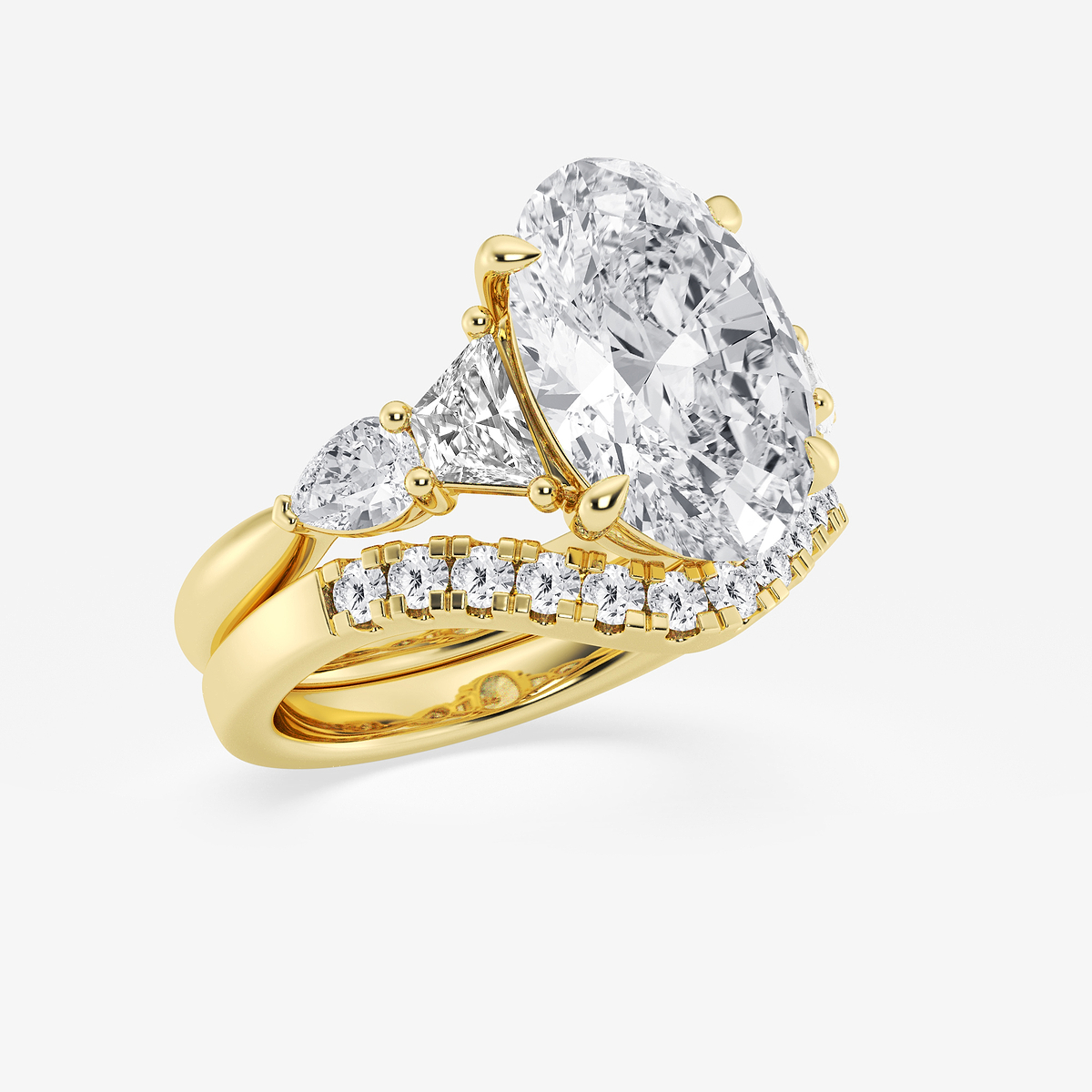 Additional Image 1 for  6 1/4 ctw Oval Lab Grown Diamond Trapezoid and Pear Side Stone Bridal Set