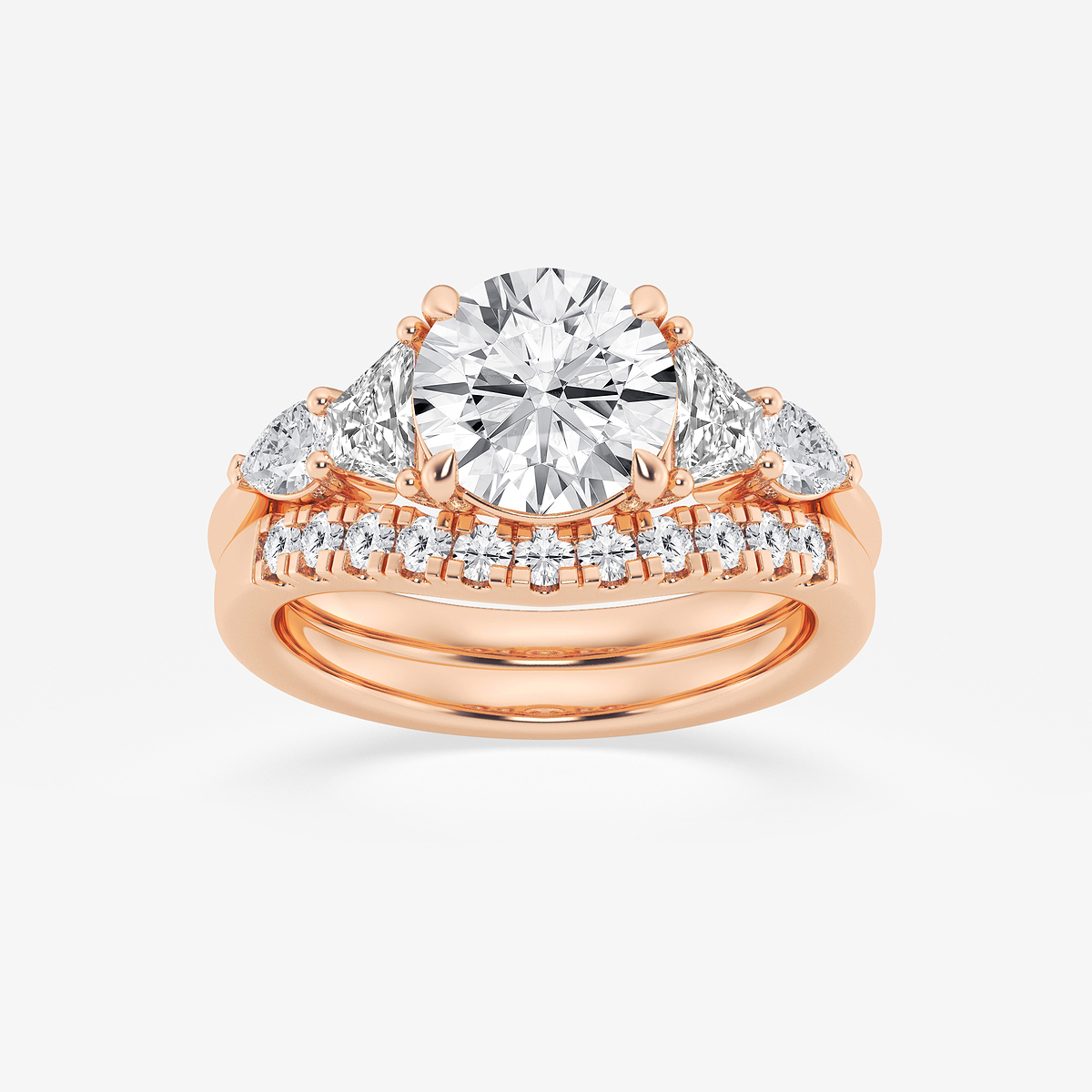 3 ctw Round Lab Grown Diamond Trapezoid and Pear Side Stone Bridal Set