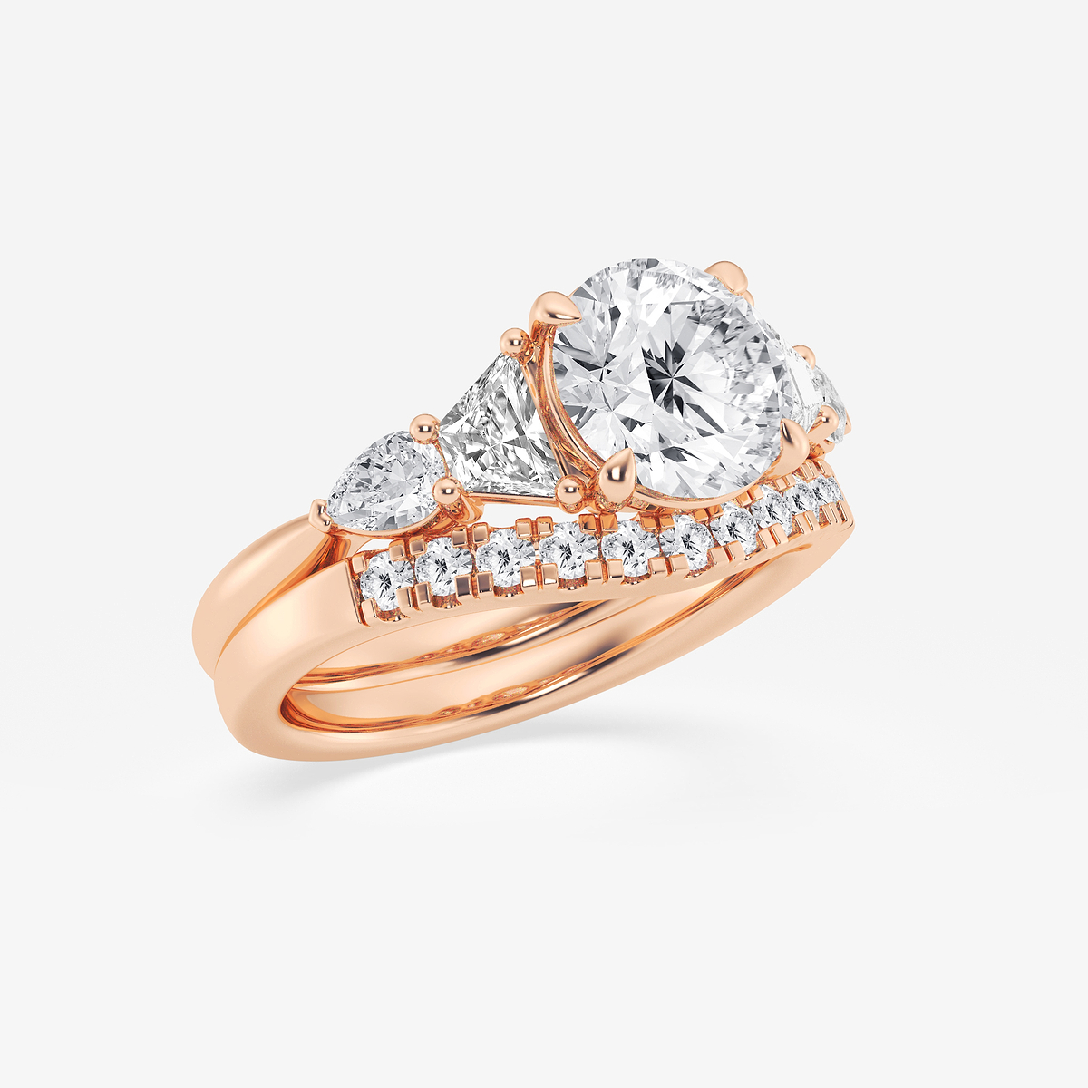 Additional Image 1 for  3 ctw Round Lab Grown Diamond Trapezoid and Pear Side Stone Bridal Set