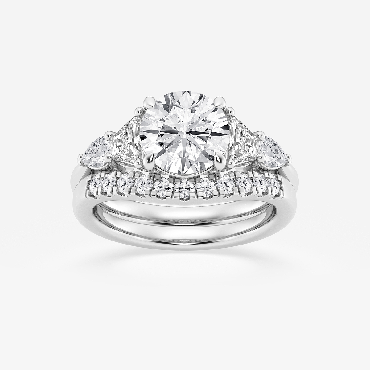 3 ctw Round Lab Grown Diamond Trapezoid and Pear Side Stone Bridal Set