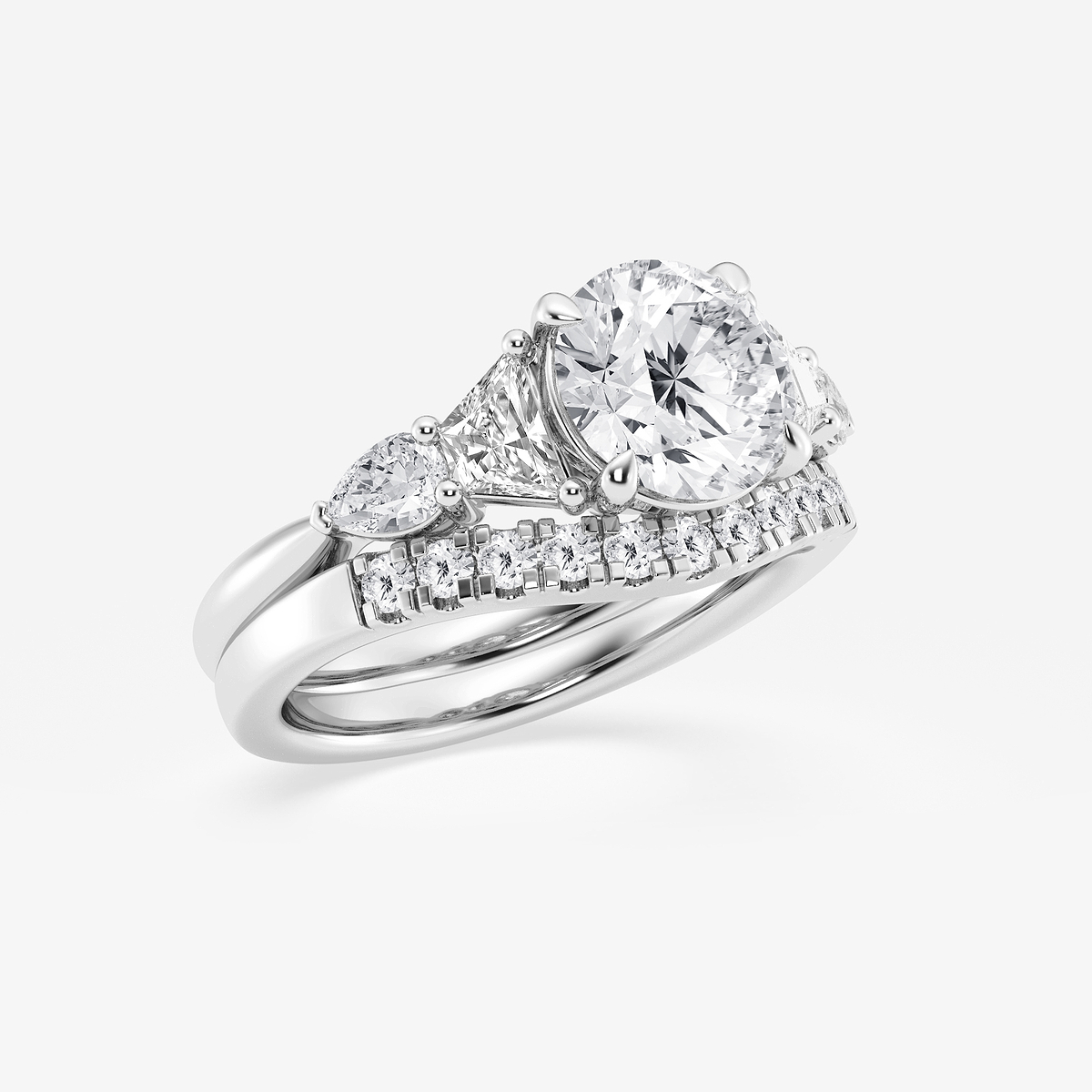 Additional Image 1 for  3 ctw Round Lab Grown Diamond Trapezoid and Pear Side Stone Bridal Set