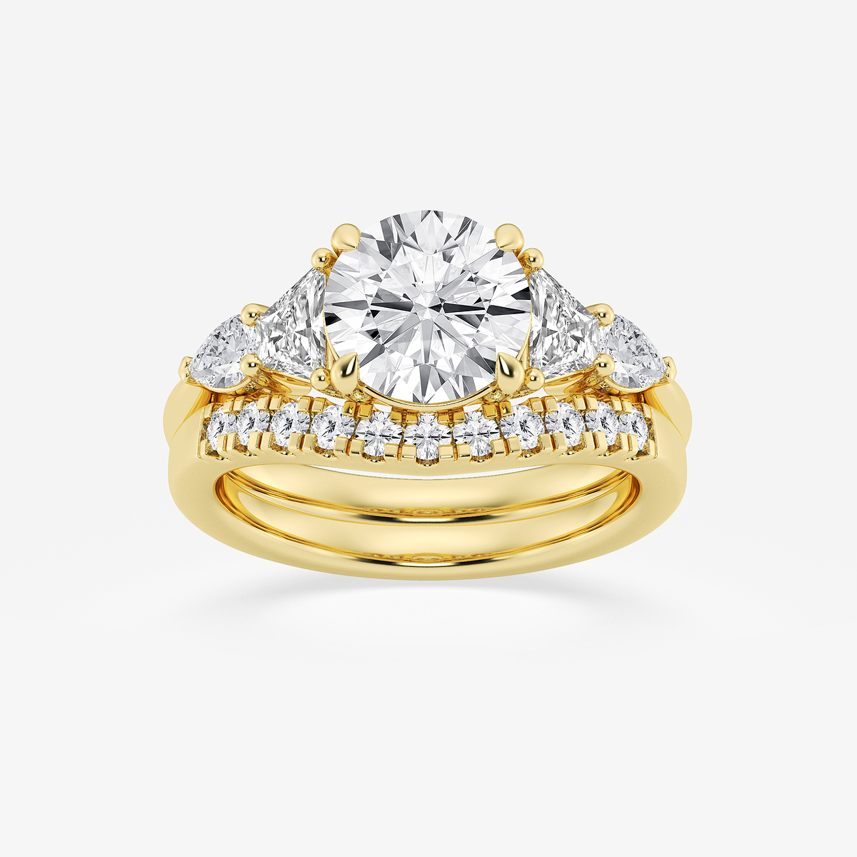 3 ctw Round Lab Grown Diamond Trapezoid and Pear Side Stone Bridal Set