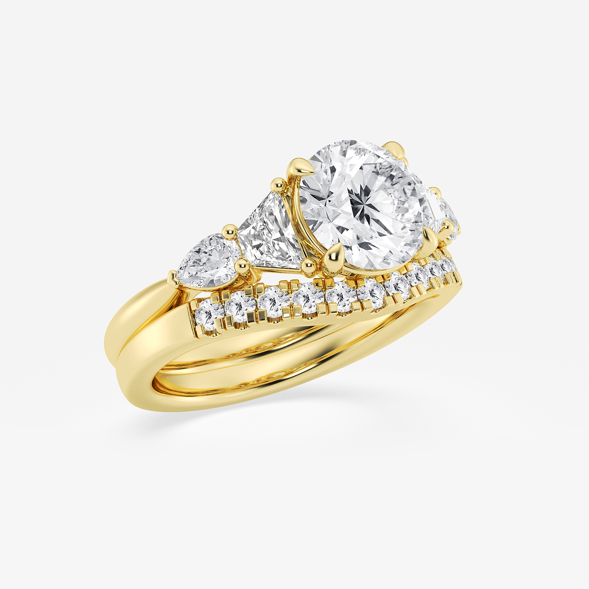 Additional Image 1 for  3 ctw Round Lab Grown Diamond Trapezoid and Pear Side Stone Bridal Set