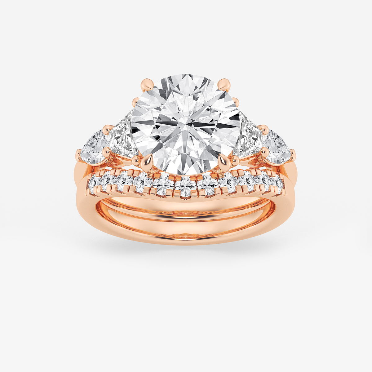 5 1/4 ctw Round Lab Grown Diamond Trapezoid and Pear Side Stone Bridal Set