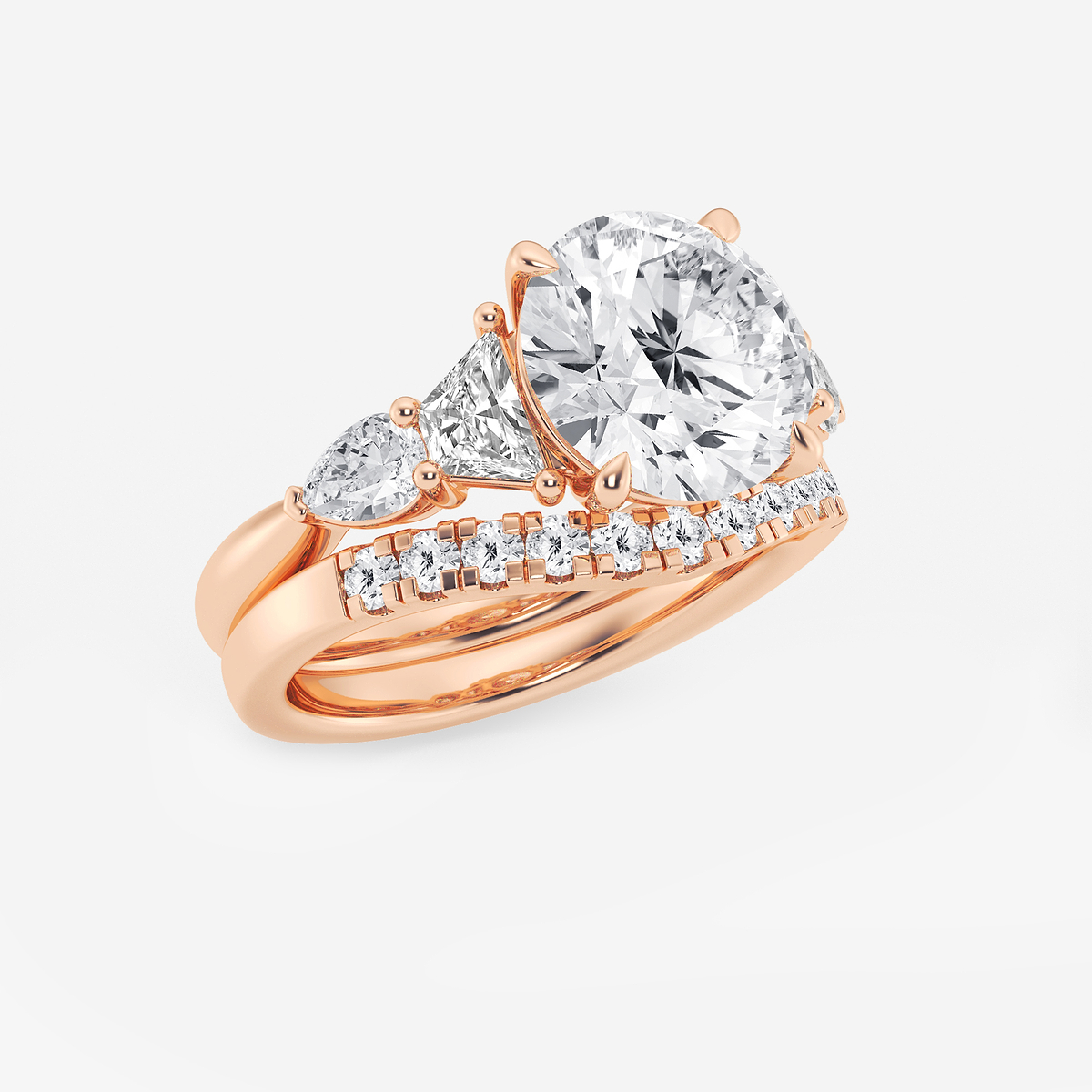 Additional Image 1 for  5 1/4 ctw Round Lab Grown Diamond Trapezoid and Pear Side Stone Bridal Set