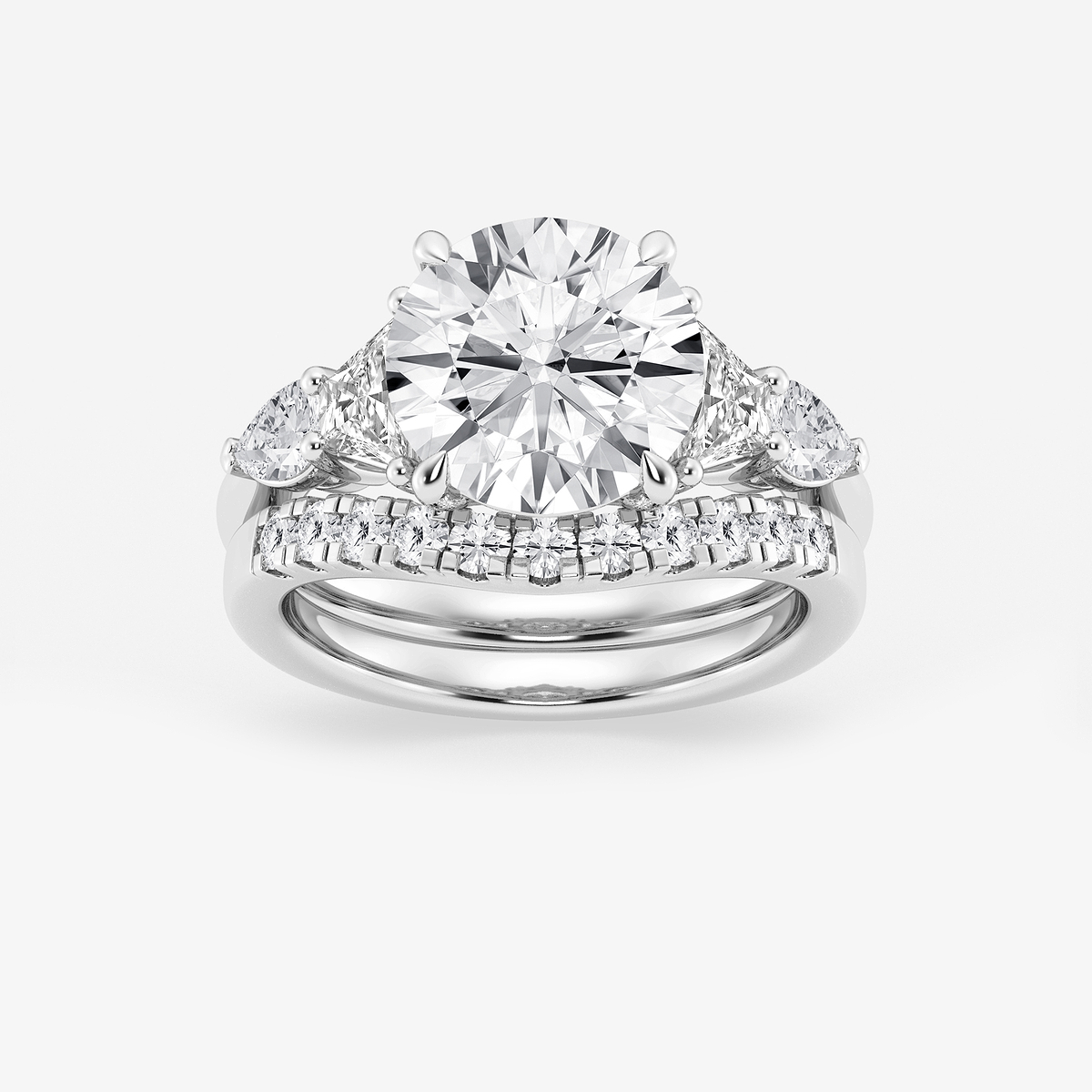 5 1/4 ctw Round Lab Grown Diamond Trapezoid and Pear Side Stone Bridal Set