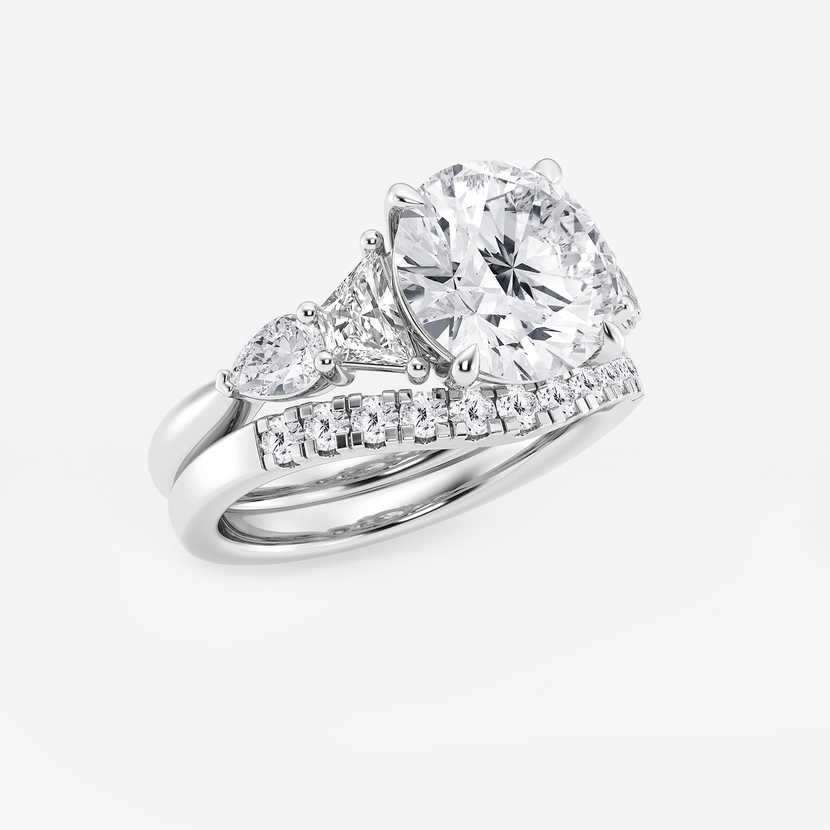 Additional Image 1 for  5 1/4 ctw Round Lab Grown Diamond Trapezoid and Pear Side Stone Bridal Set