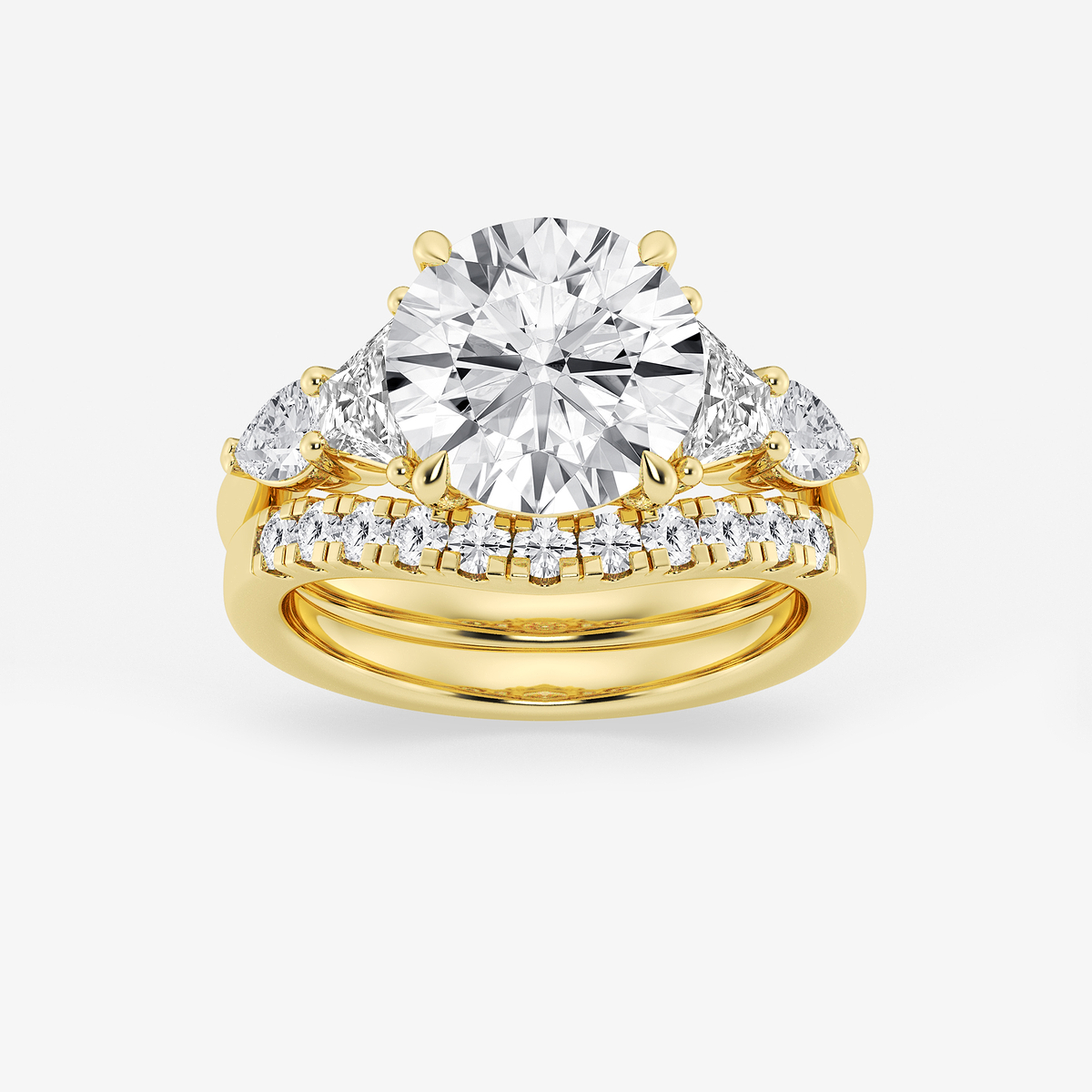 5 1/4 ctw Round Lab Grown Diamond Trapezoid and Pear Side Stone Bridal Set