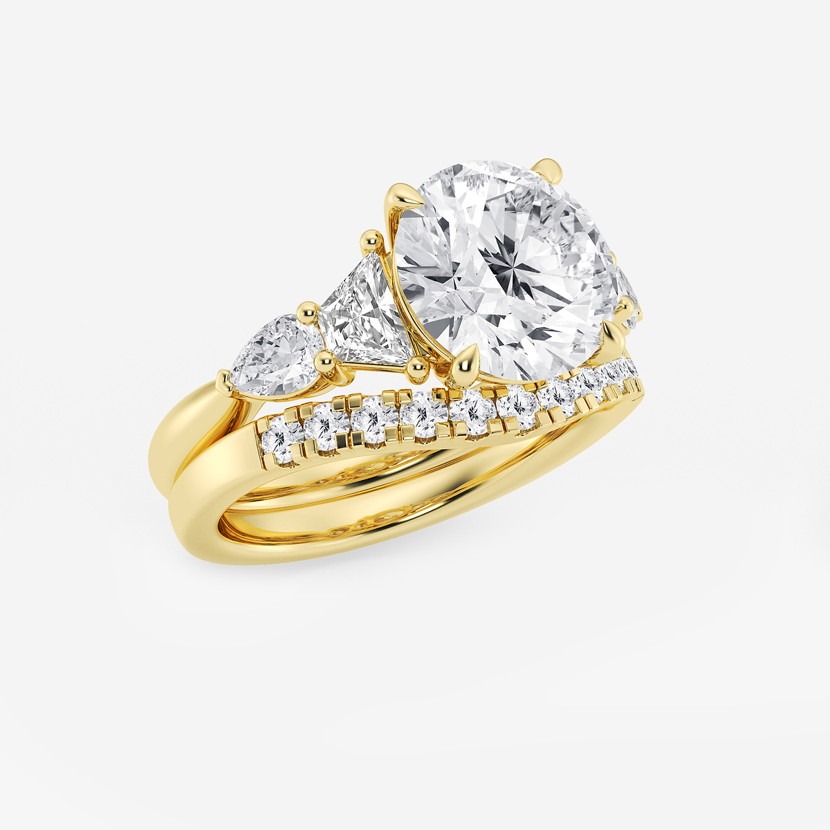 Additional Image 1 for  5 1/4 ctw Round Lab Grown Diamond Trapezoid and Pear Side Stone Bridal Set