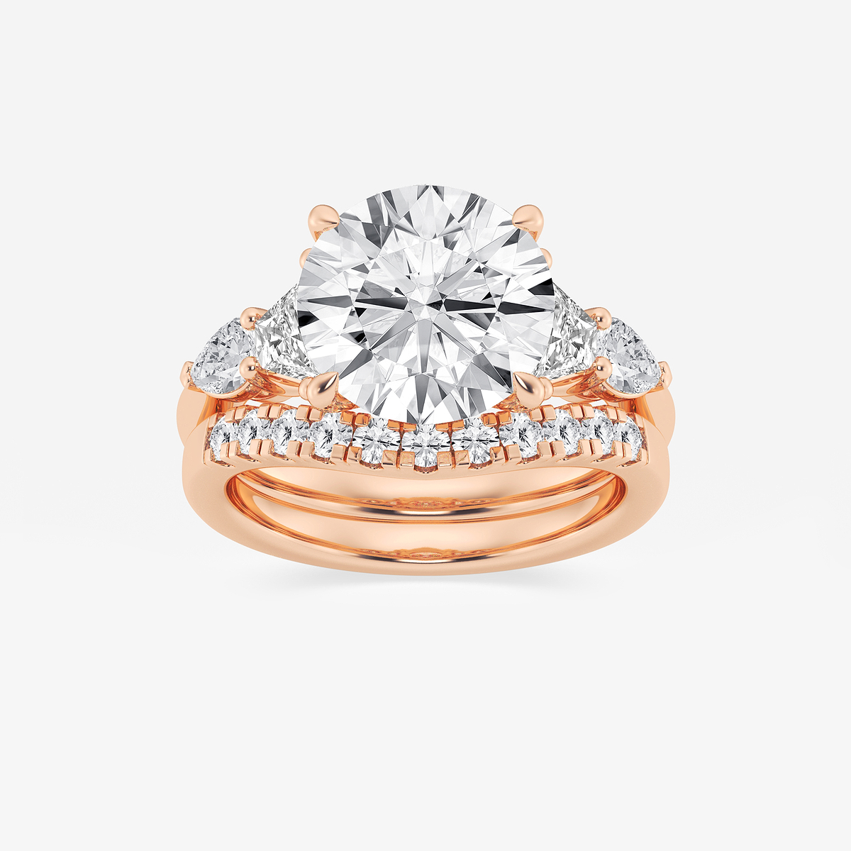 6 1/4 ctw Round Lab Grown Diamond Trapezoid and Pear Side Stone Bridal Set