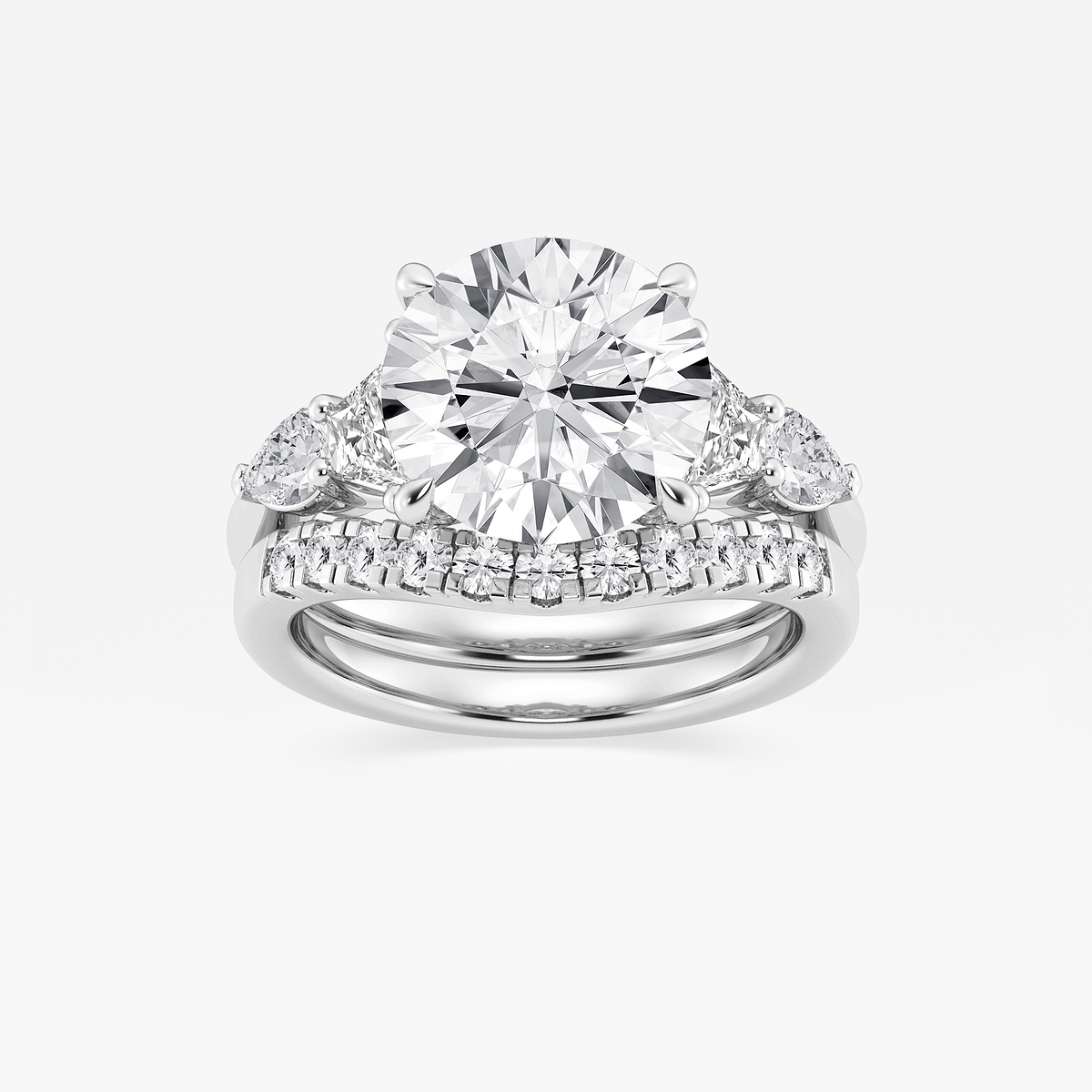 6 1/4 ctw Round Lab Grown Diamond Trapezoid and Pear Side Stone Bridal Set