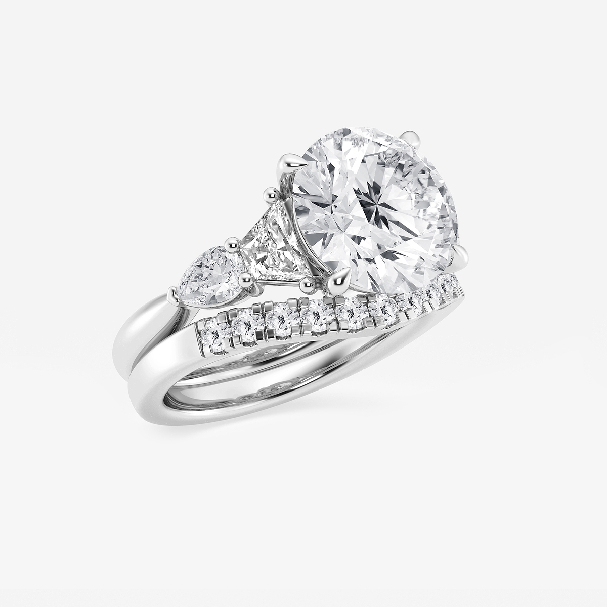 Additional Image 1 for  6 1/4 ctw Round Lab Grown Diamond Trapezoid and Pear Side Stone Bridal Set