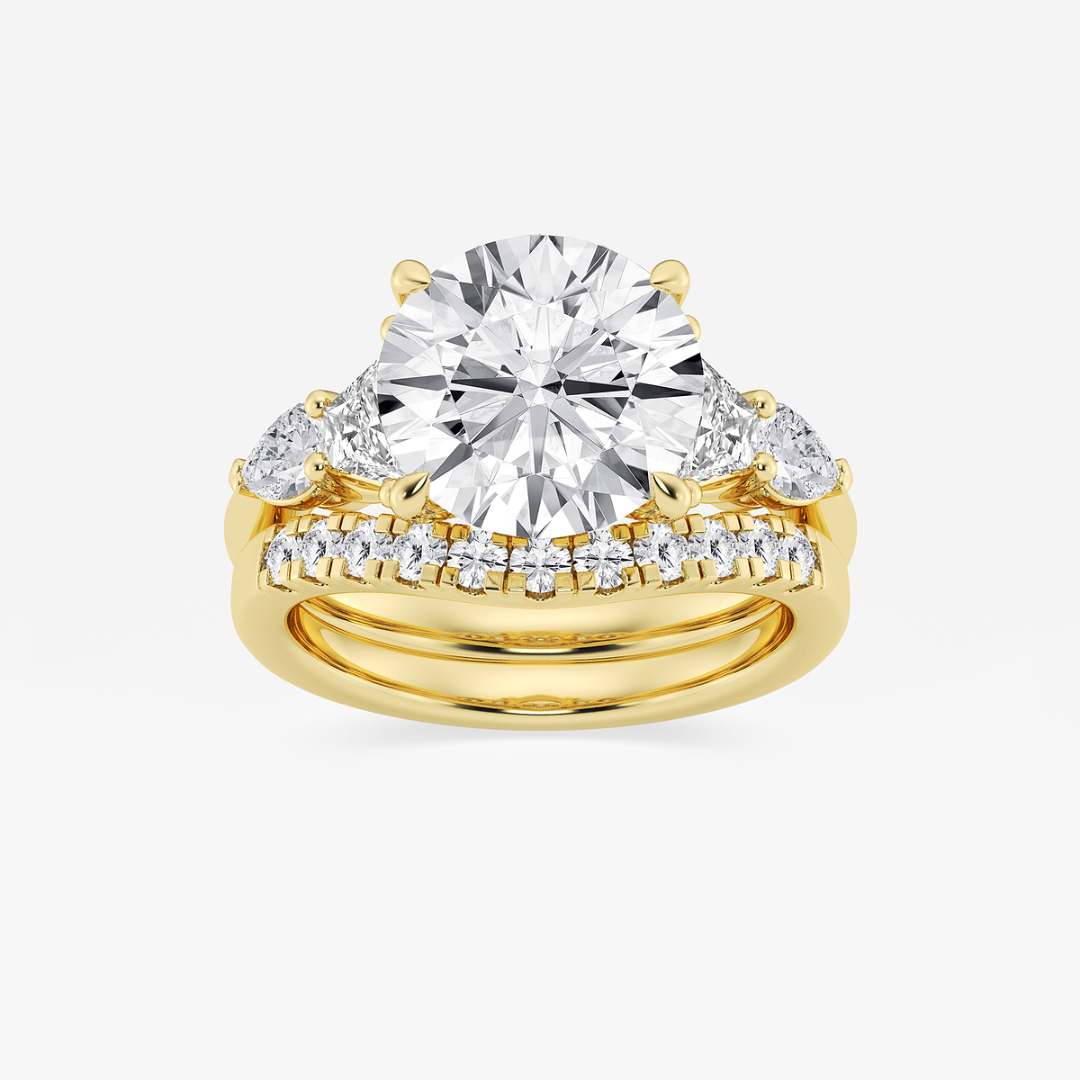 6 1/4 ctw Round Lab Grown Diamond Trapezoid and Pear Side Stone Bridal Set