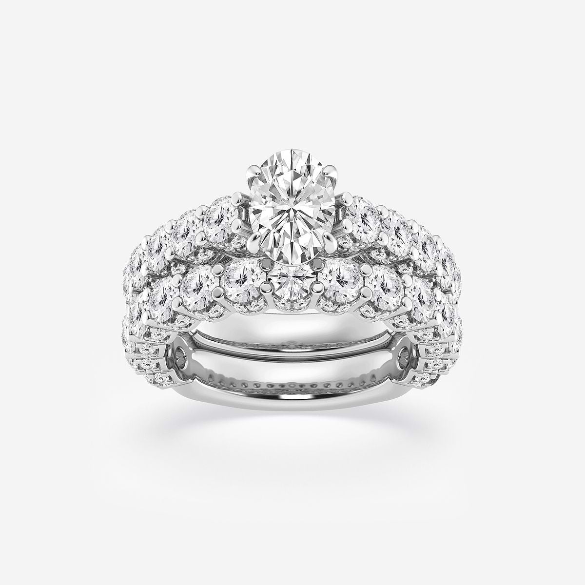 4 2/3 ctw Oval Lab Grown Diamond Bridal Set Platinum, F, VS2