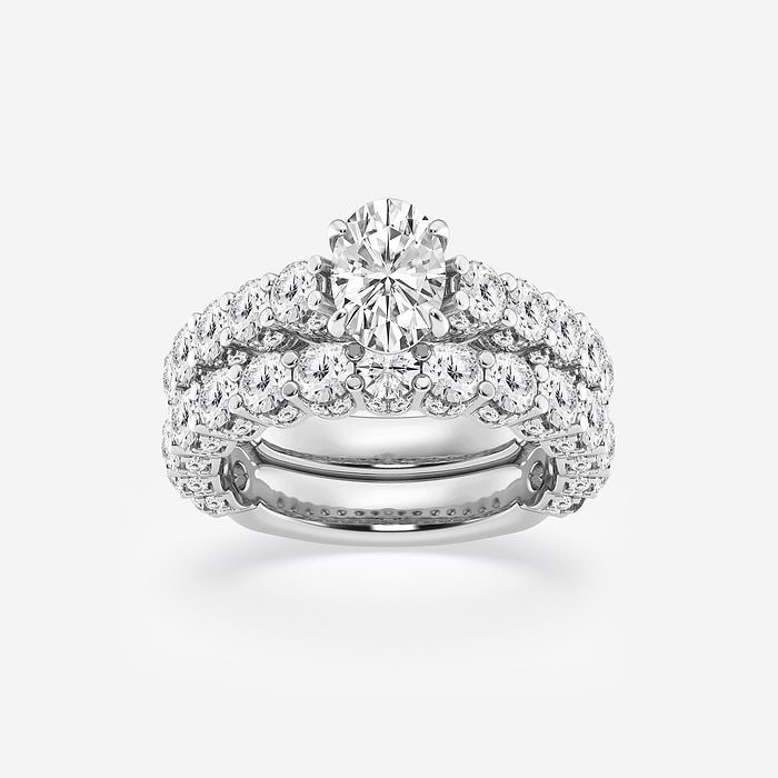 4 2/3 ctw Oval Lab Grown Diamond Bridal Set Platinum, E, VS1