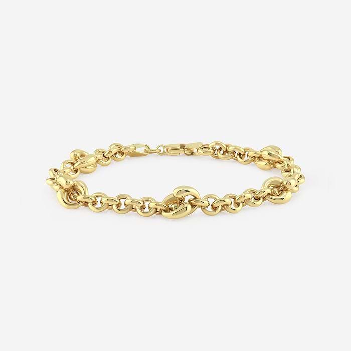 Plain Gold Station Link Chain Bracelet