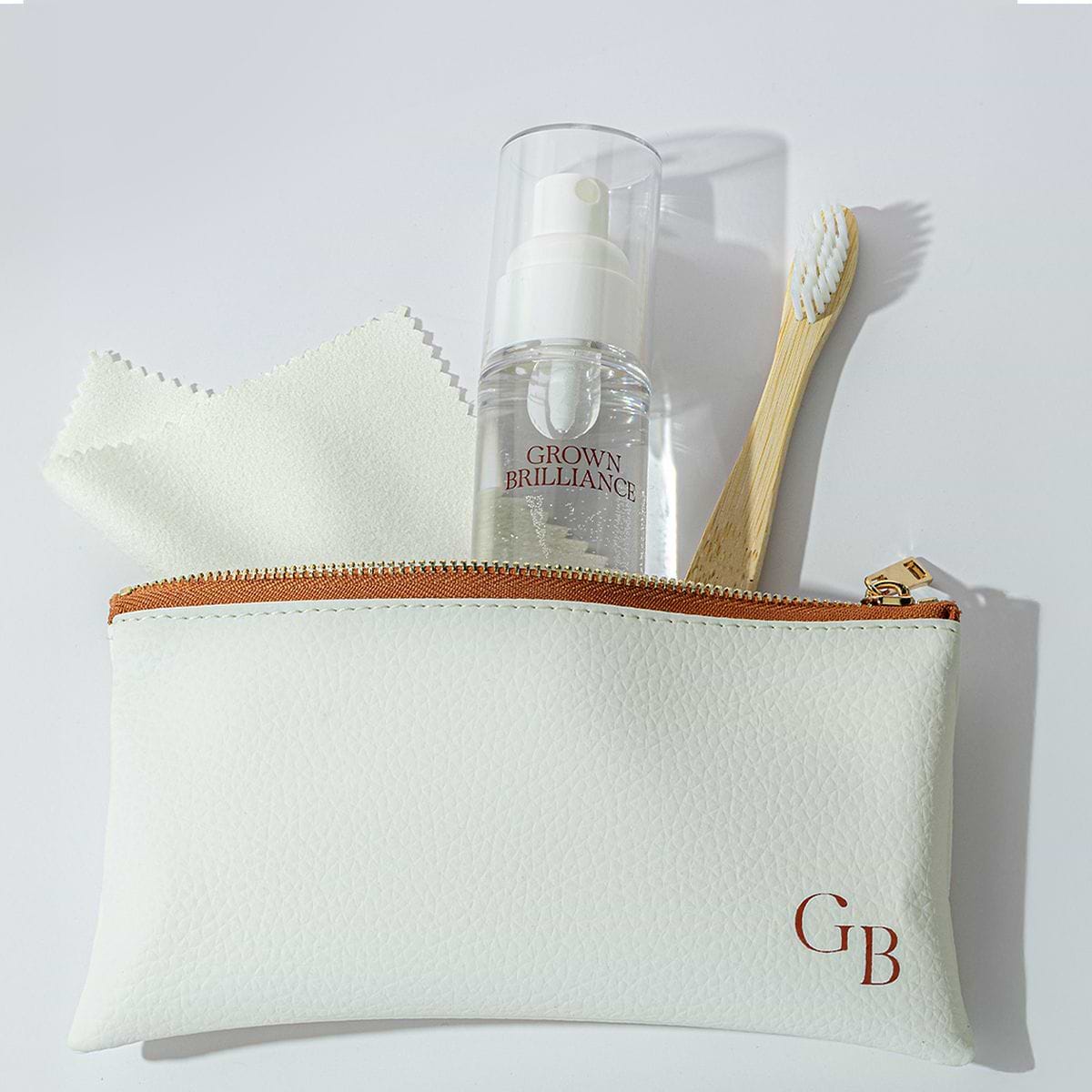 Jewelry Cleaning Kit - Linen Pouch with Zipper, Spray Bottle, Cleaning Brush, Soft Cloth