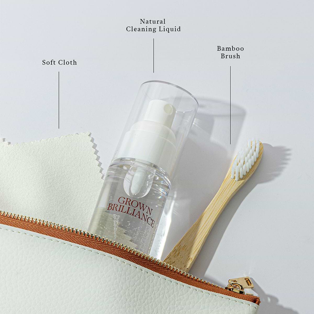 Additional Image 1 for  Jewelry Cleaning Kit - Linen Pouch with Zipper, Spray Bottle, Cleaning Brush, Soft Cloth