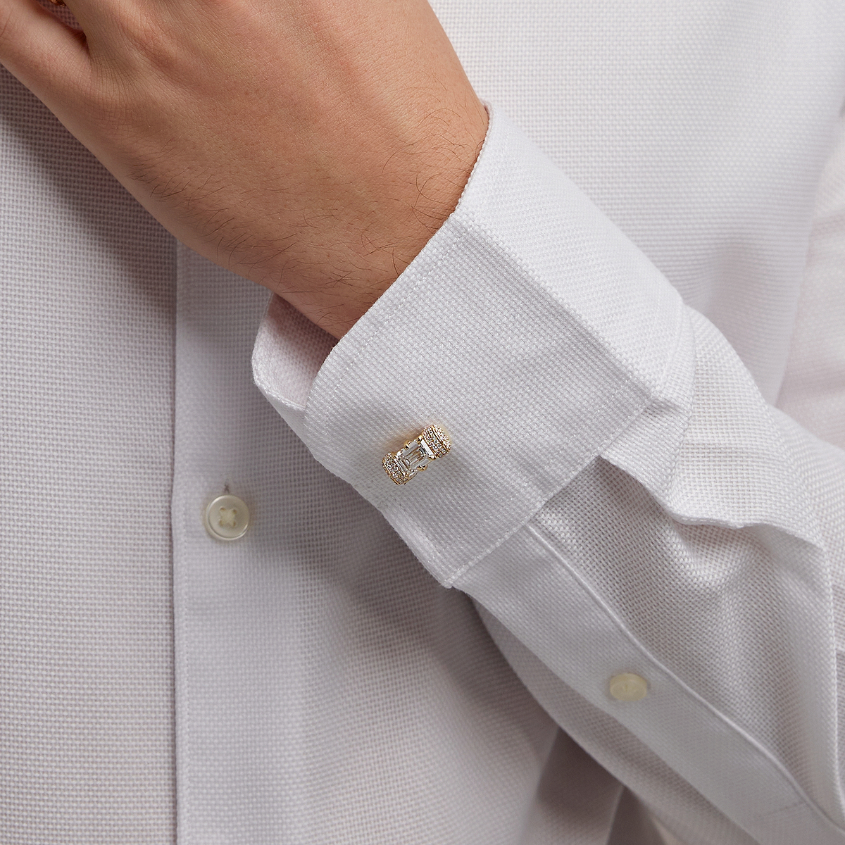 4 3/4 ctw Emerald Lab Grown Diamond with Round Pave Set Cufflinks