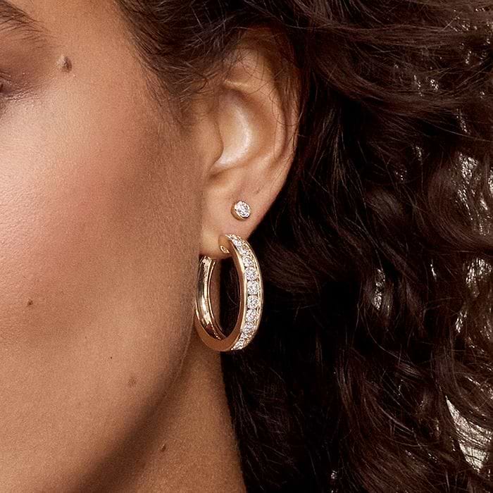 Round Channel Set Hoop Earrings