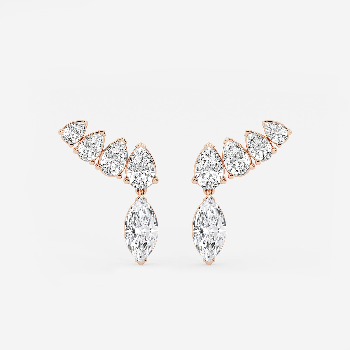 4 ctw Marquise Lab Grown Diamond with Pear Shape Ear Climber Earrings