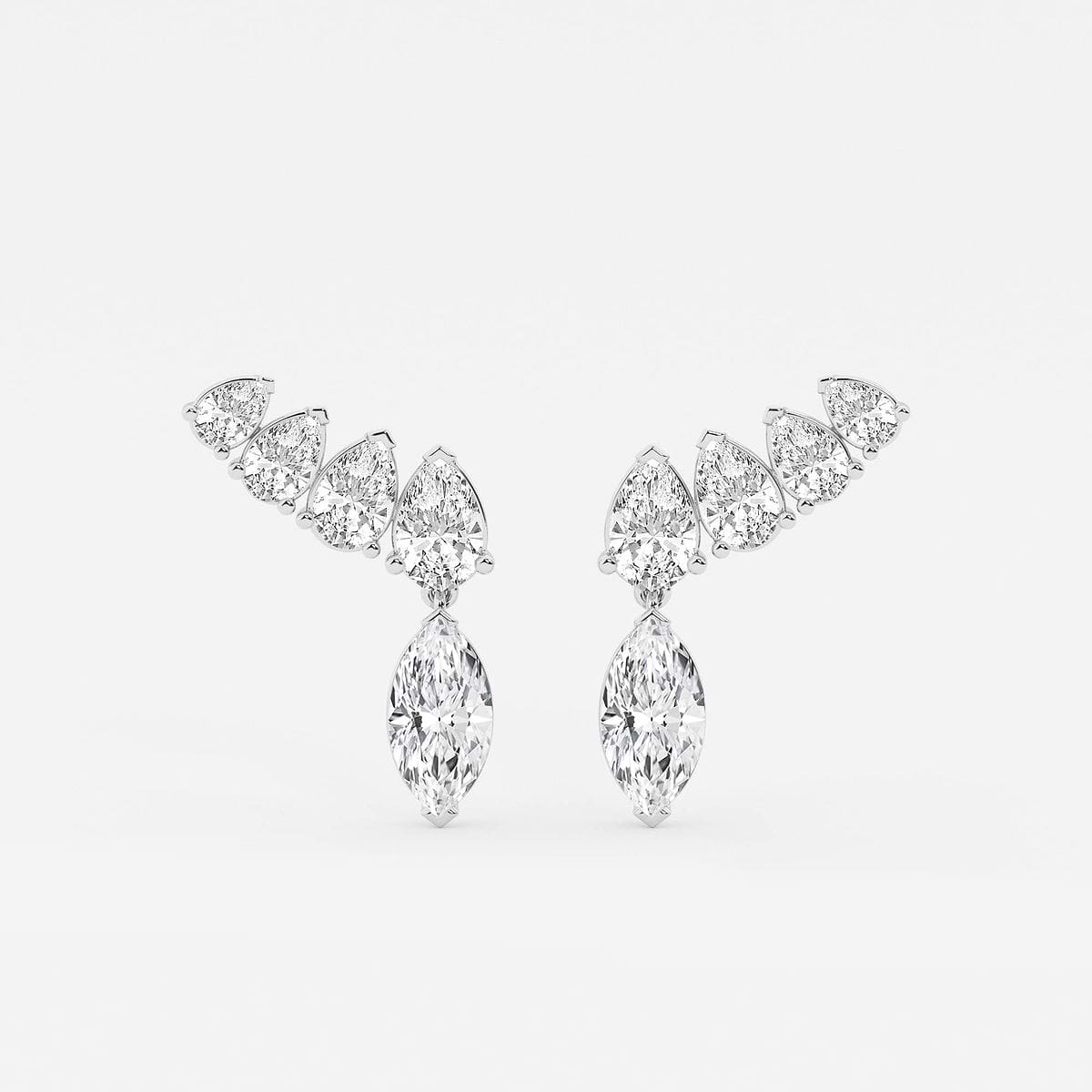 4 ctw Marquise Lab Grown Diamond with Pear Shape Ear Climber Fashion Earrings