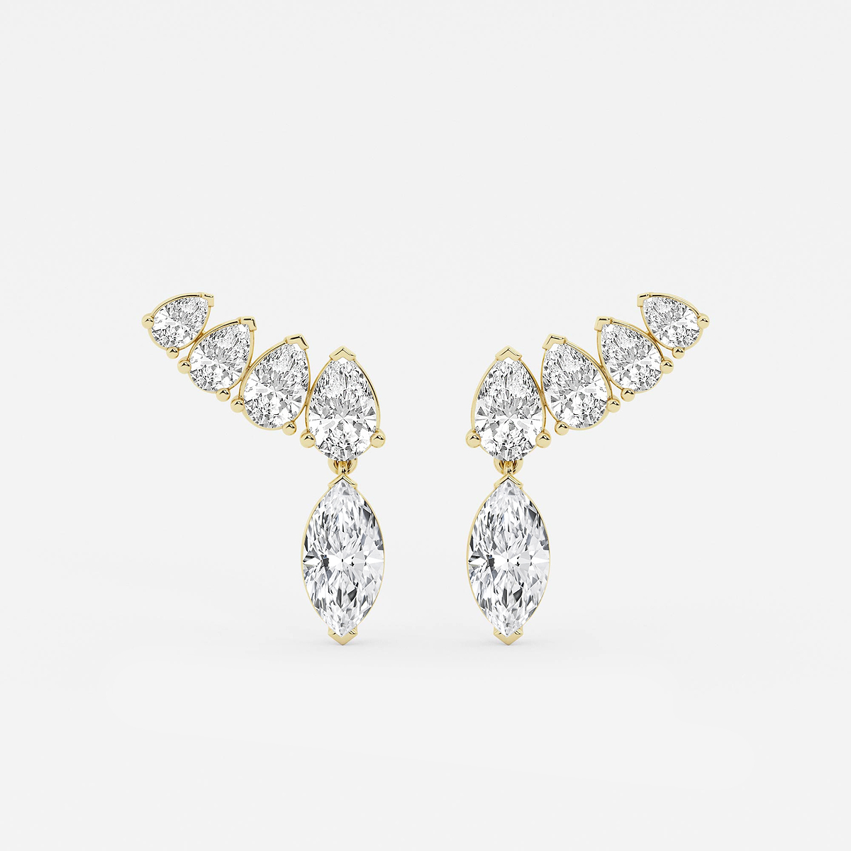 4 ctw Marquise Lab Grown Diamond with Pear Shape Ear Climber Earrings