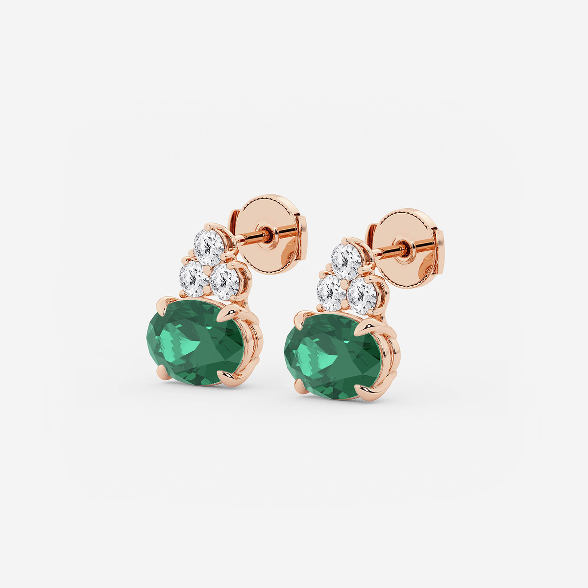 Additional Image 1 for  10.7x7.49mm East-West Oval Cut Created Emerald with 3/4 ctw Round Lab Grown Diamond Cluster Earrings
