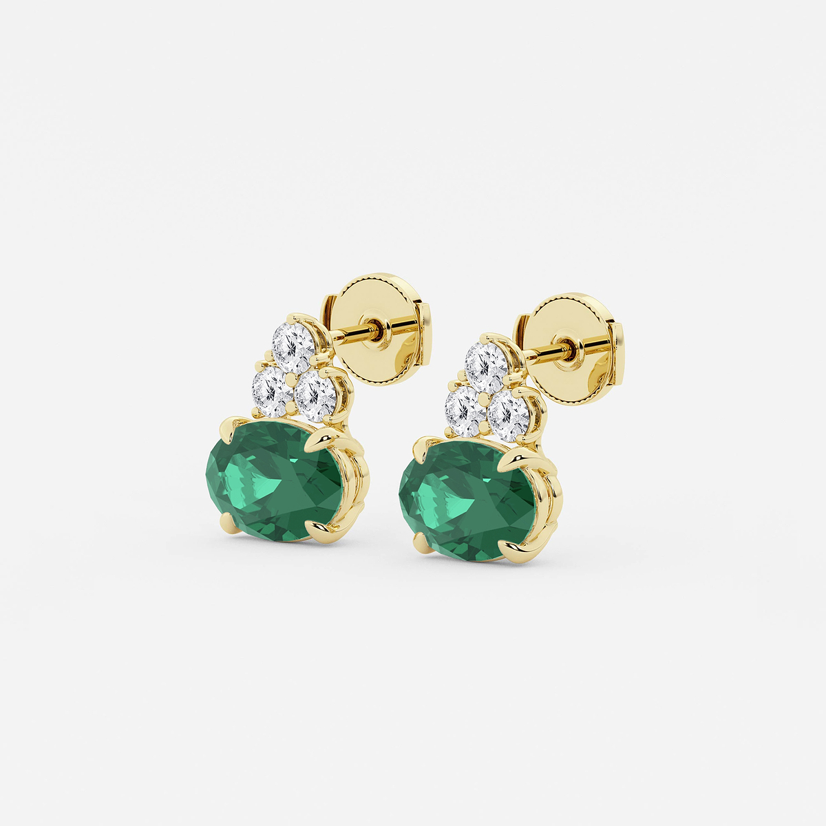 Additional Image 1 for  10.7x7.49mm East-West Oval Cut Created Emerald with 3/4 ctw Round Lab Grown Diamond Cluster Earrings