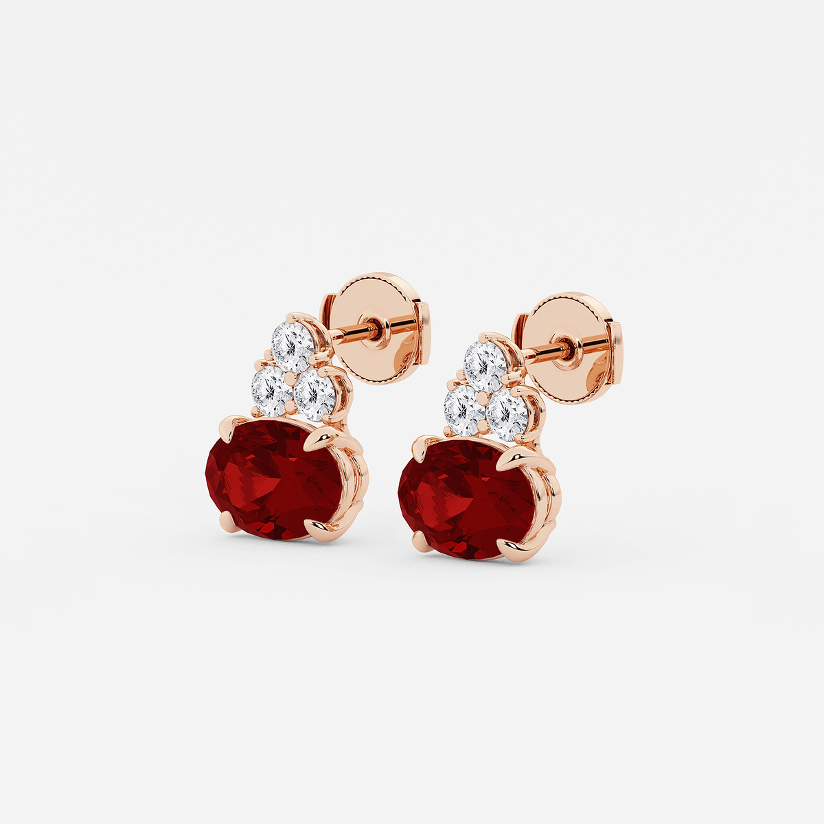 Additional Image 1 for  10.7x7.49mm East-West Oval Cut Created Ruby with 3/4 ctw Round Lab Grown Diamond Cluster Earrings