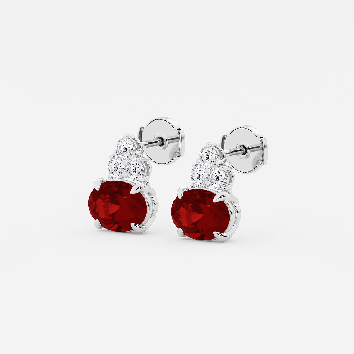 Additional Image 1 for  10.7x7.49mm East-West Oval Cut Created Ruby with 3/4 ctw Round Lab Grown Diamond Cluster Earrings