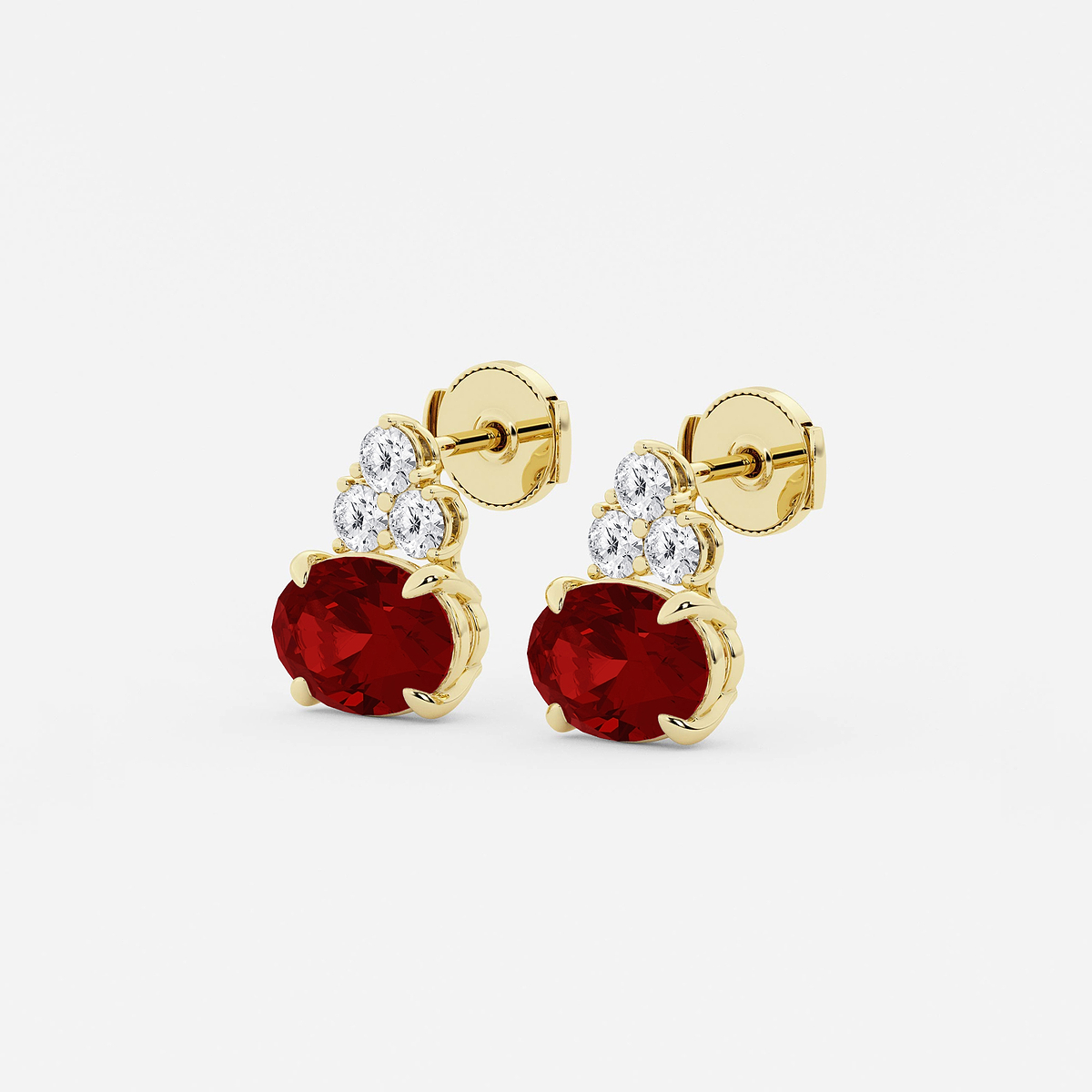 Additional Image 1 for  10.7x7.49mm East-West Oval Cut Created Ruby with 3/4 ctw Round Lab Grown Diamond Cluster Earrings