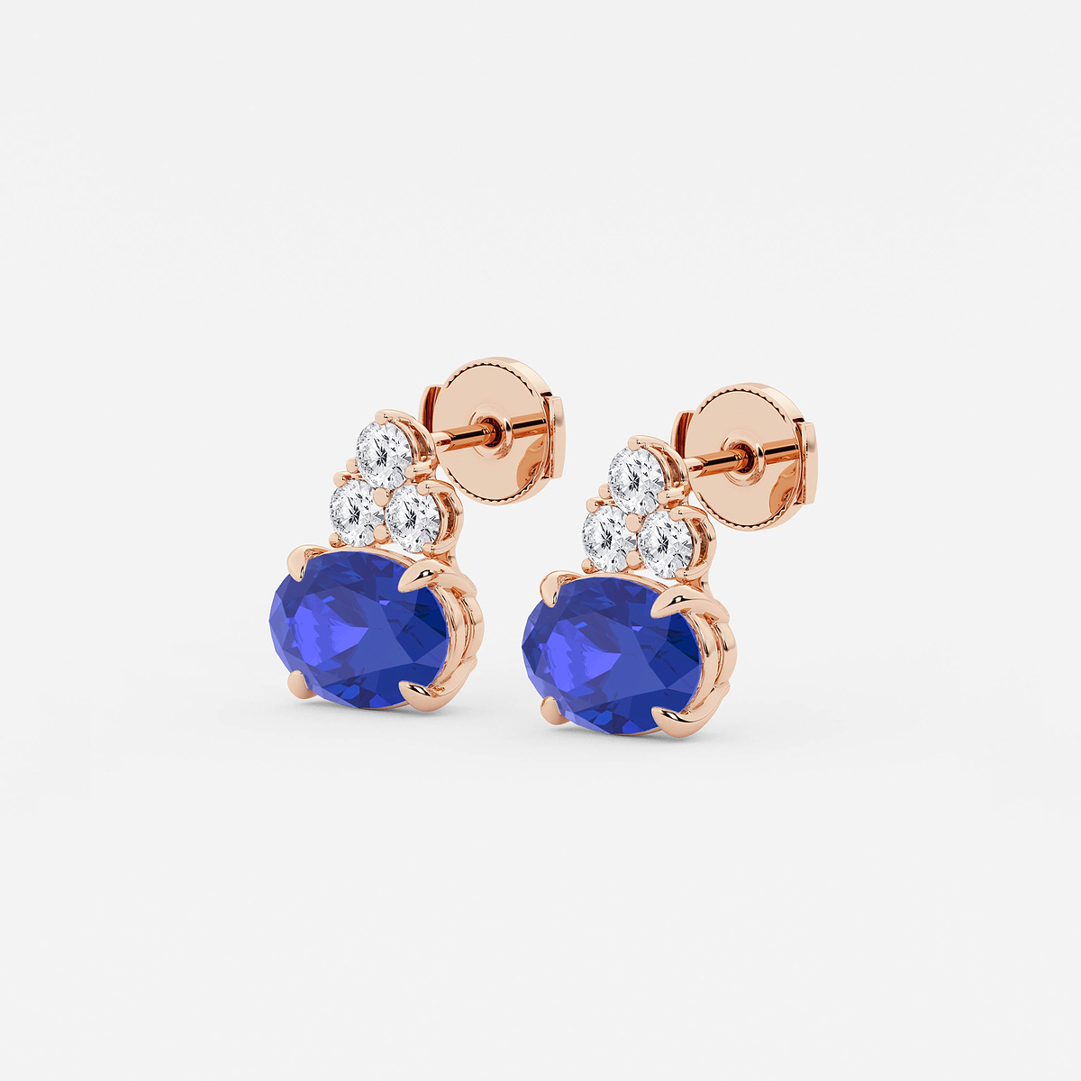 Additional Image 1 for  10.7x7.49mm East-West Oval Cut Created Sapphire with 3/4 ctw Round Lab Grown Diamond Cluster Earrings