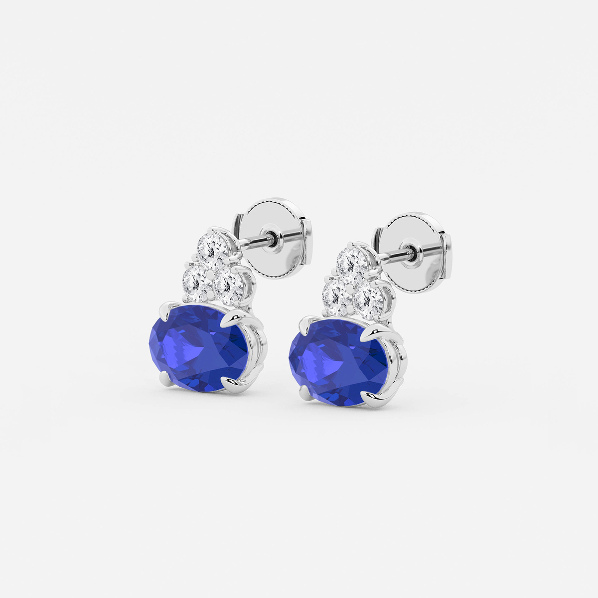 Additional Image 1 for  10.7x7.49mm East-West Oval Cut Created Sapphire with 3/4 ctw Round Lab Grown Diamond Cluster Earrings